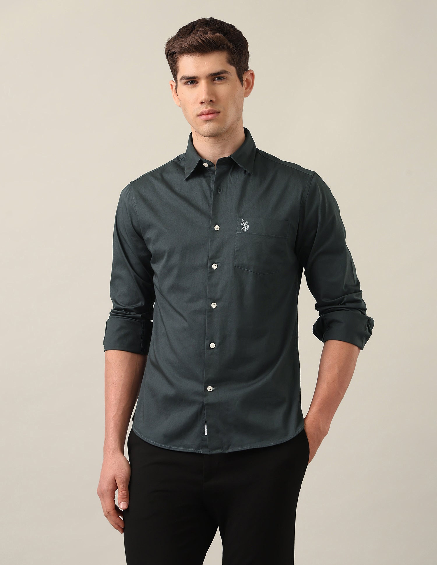 Twill Tailored Fit Shirt Grey - U.S. Polo Assn. India | Large