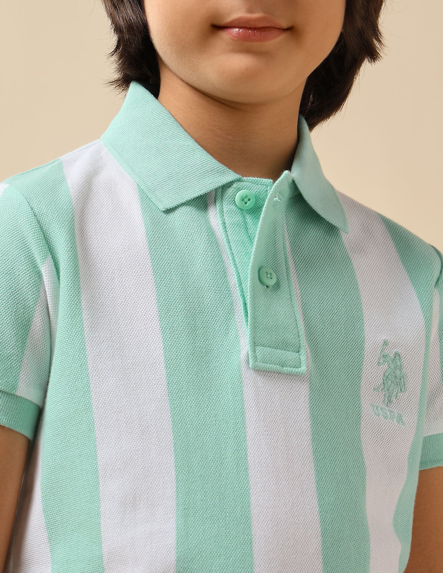 Boys Vertical Striped Regular Fit Polo Shirt Mint - U.S. POLO ASSN. | Large