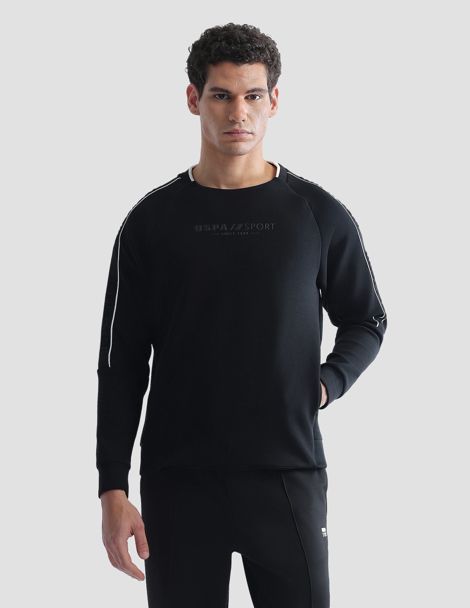 Solid Regular Fit Active Sweatshirt Black - U.S. Polo Assn. India | Large