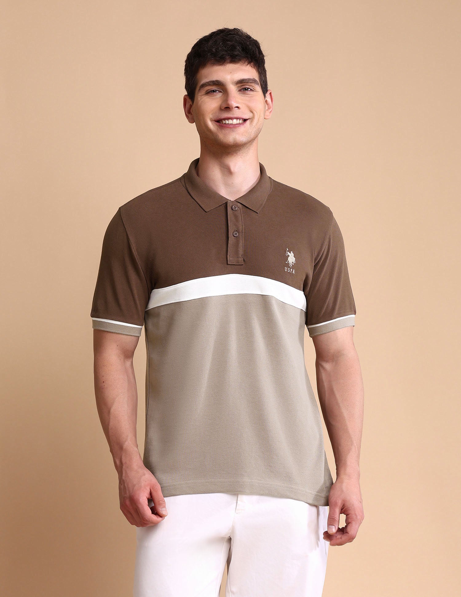 Colourblocked Slim Fit Polo Shirt Brown - U.S. POLO ASSN. | Large