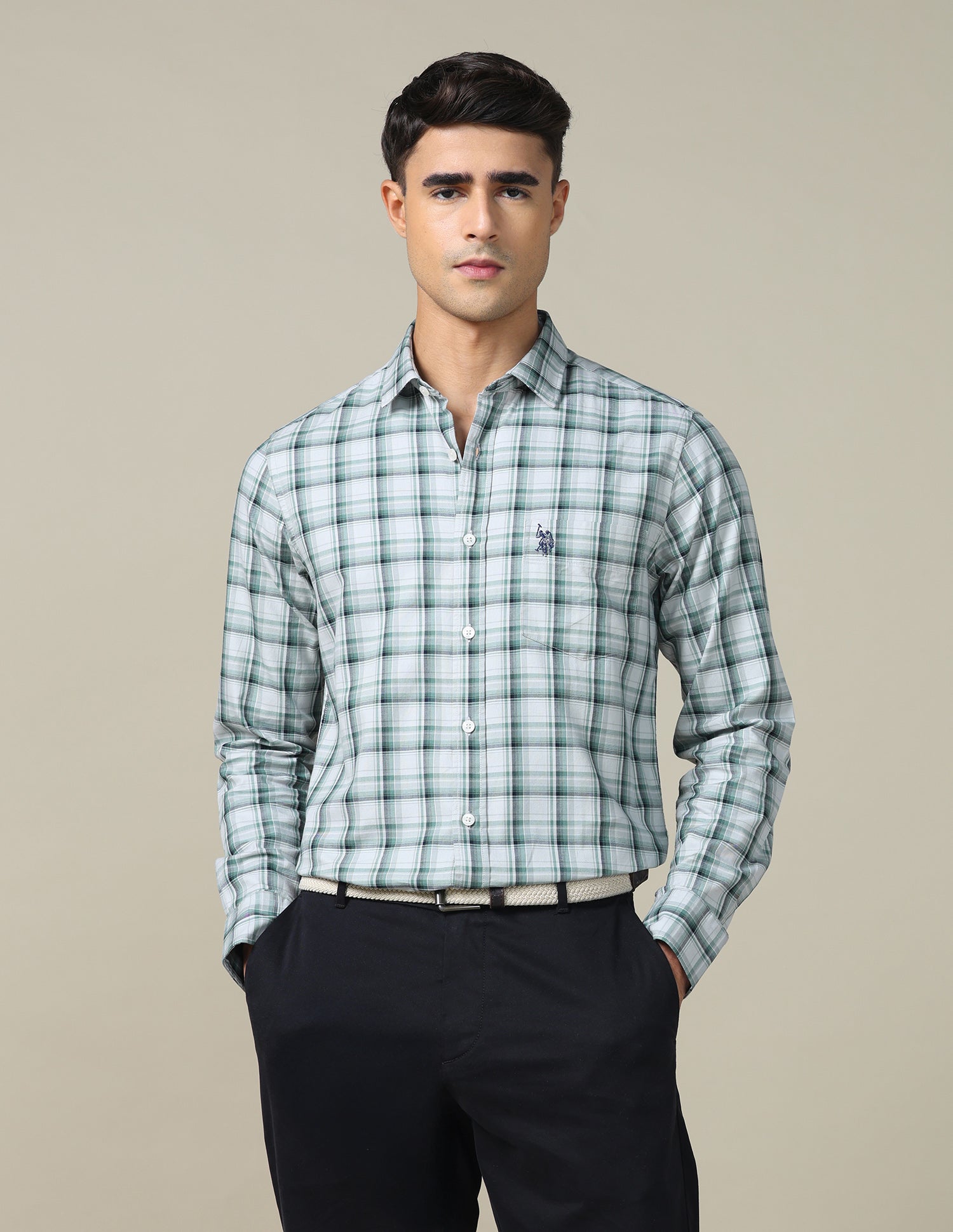 Twill Plaid Checked Shirt Green - U.S. POLO ASSN. | Large
