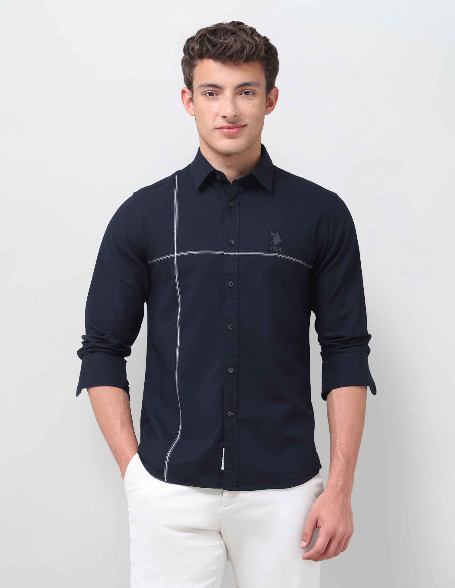 Solid Regular Fit Shirt Navy - U.S. Polo Assn. India | Large