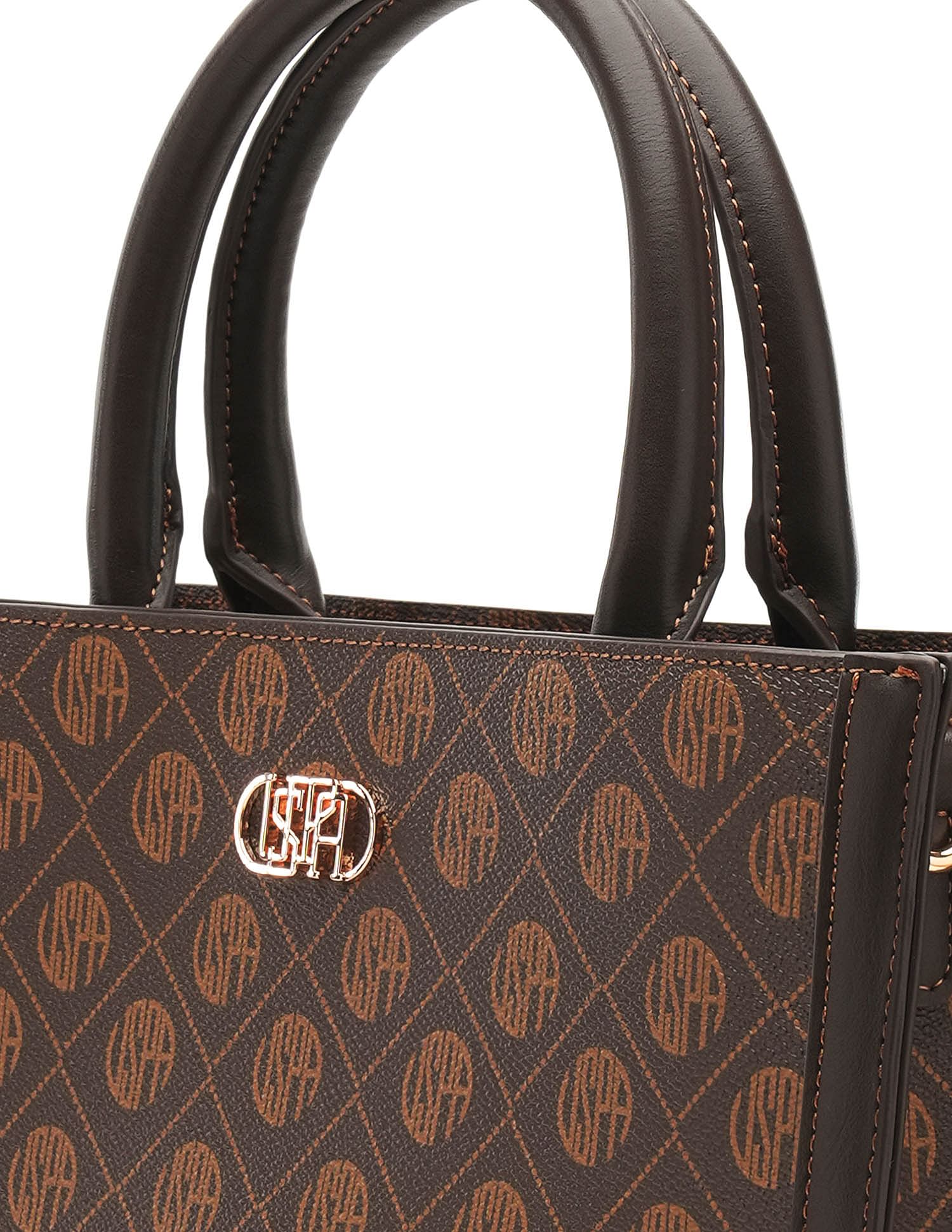Bernice Monogram Satchel Bag Brown - U.S. Polo Assn. India | Large