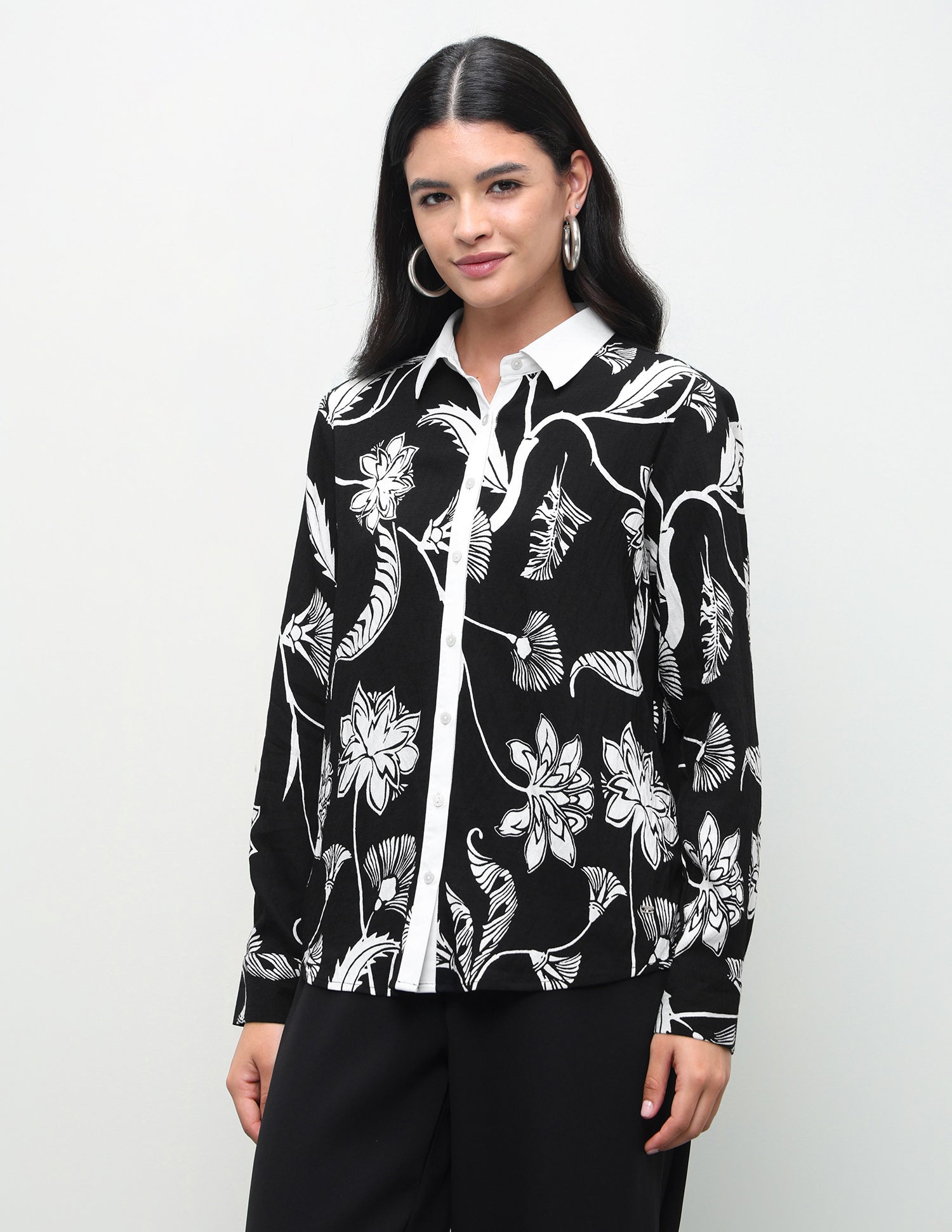 Floral Printed Regular Fit Shirt Black - U.S. Polo Assn. India | Large