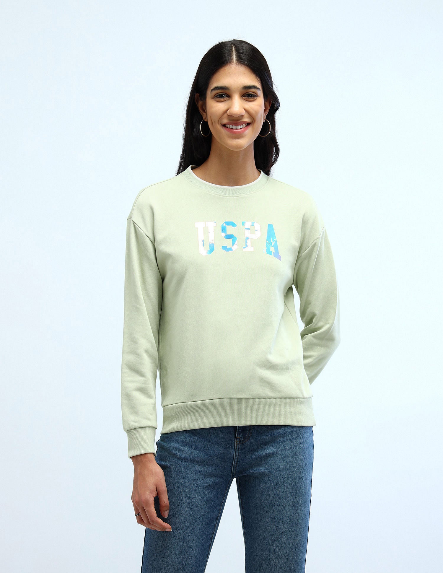Drop Shoulder Holographic Print Sweatshirt Mint - U.S. POLO ASSN. | Large