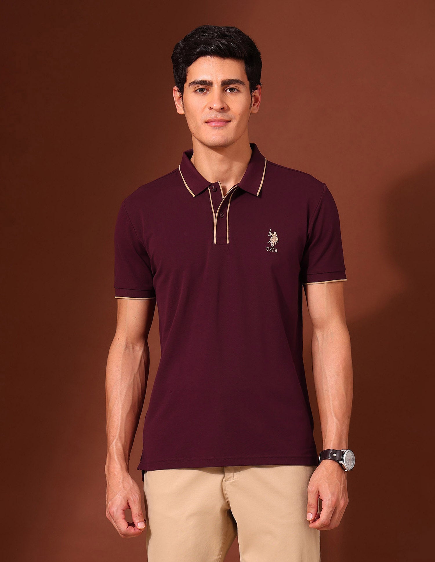 Solid Slim Fit Varsity Polo Shirt Wine - U.S. Polo Assn. India | Large