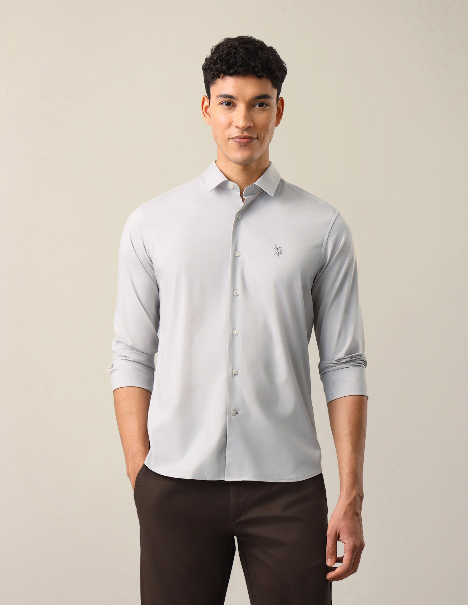 Solid Tailored Fit Shirt Grey - U.S. Polo Assn. India | Large