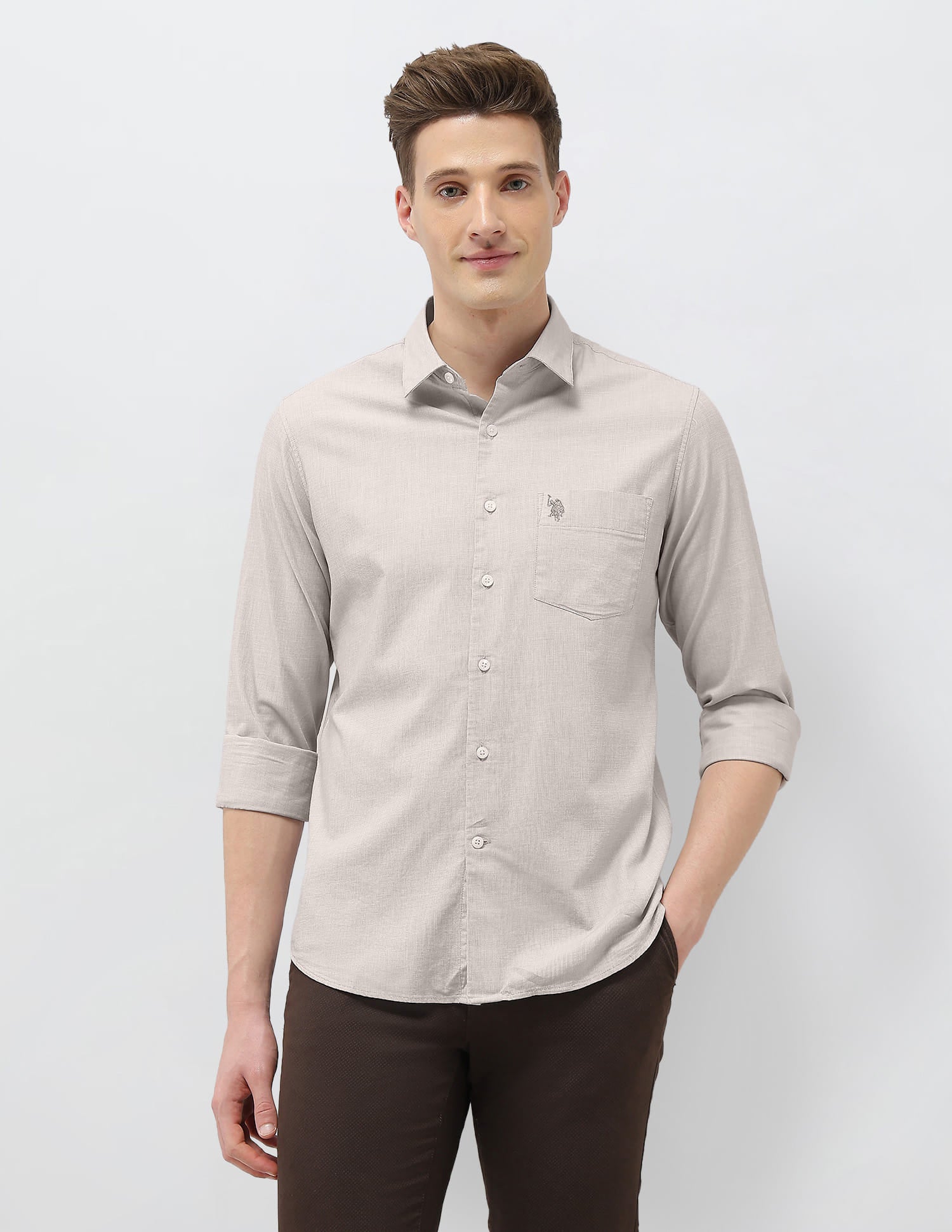 Solid Casa De Campo Shirt Khaki - U.S. Polo Assn. India | Large
