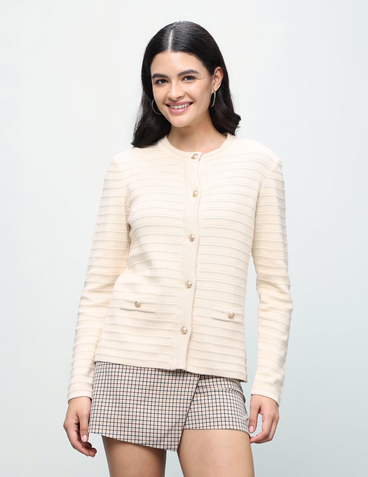 Patterned Knit Cardigan Sweater Off-White - U.S. Polo Assn. India | Large