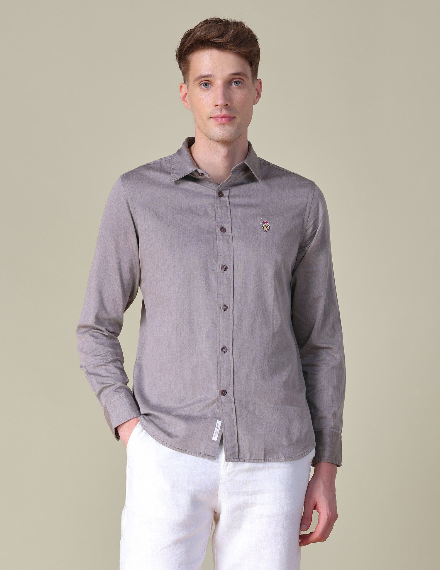 Twill Tailored Fit Shirt Brown - U.S. POLO ASSN. | Large