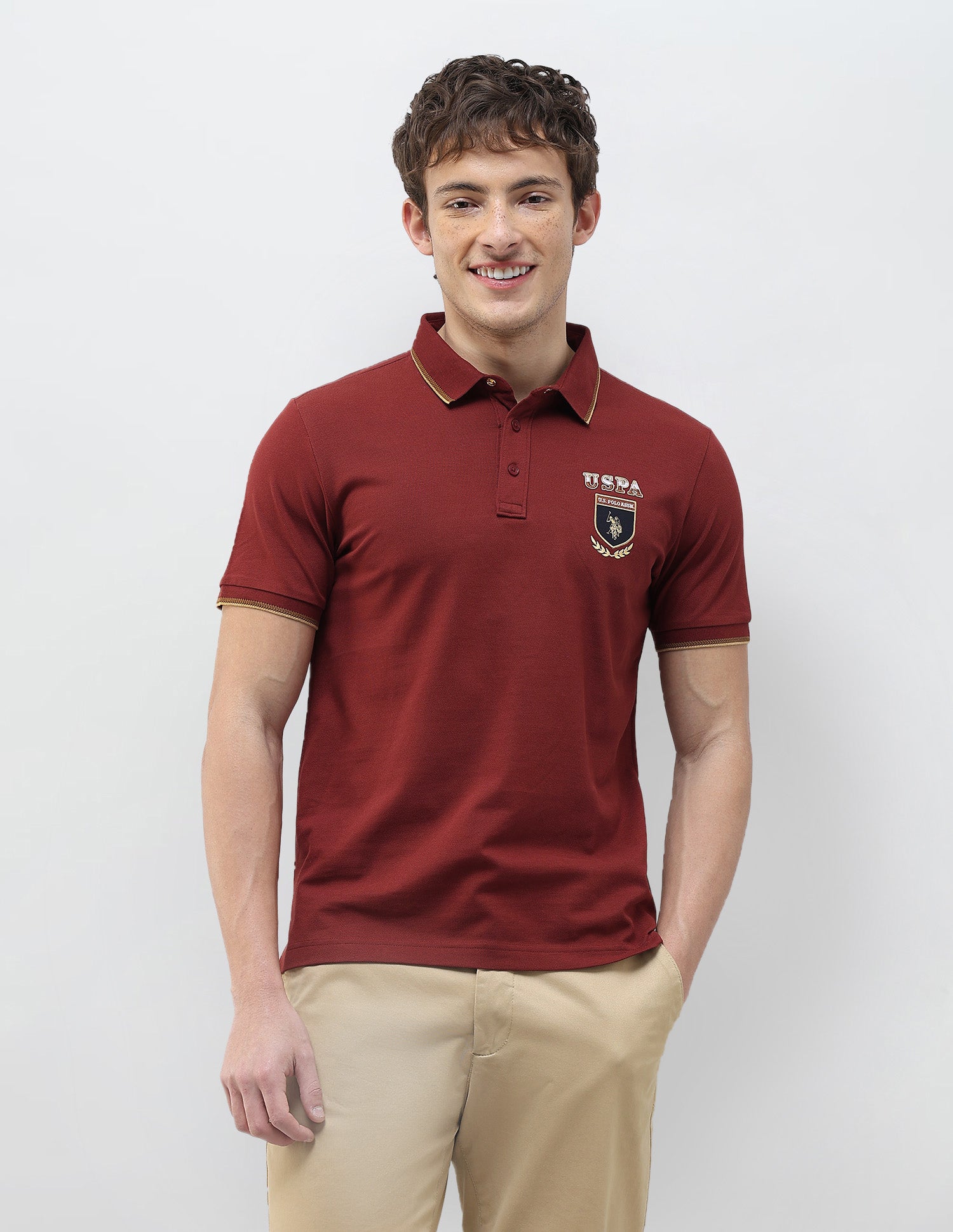 Solid Regular Fit Polo Shirt Brick Red - U.S. Polo Assn. India | Large