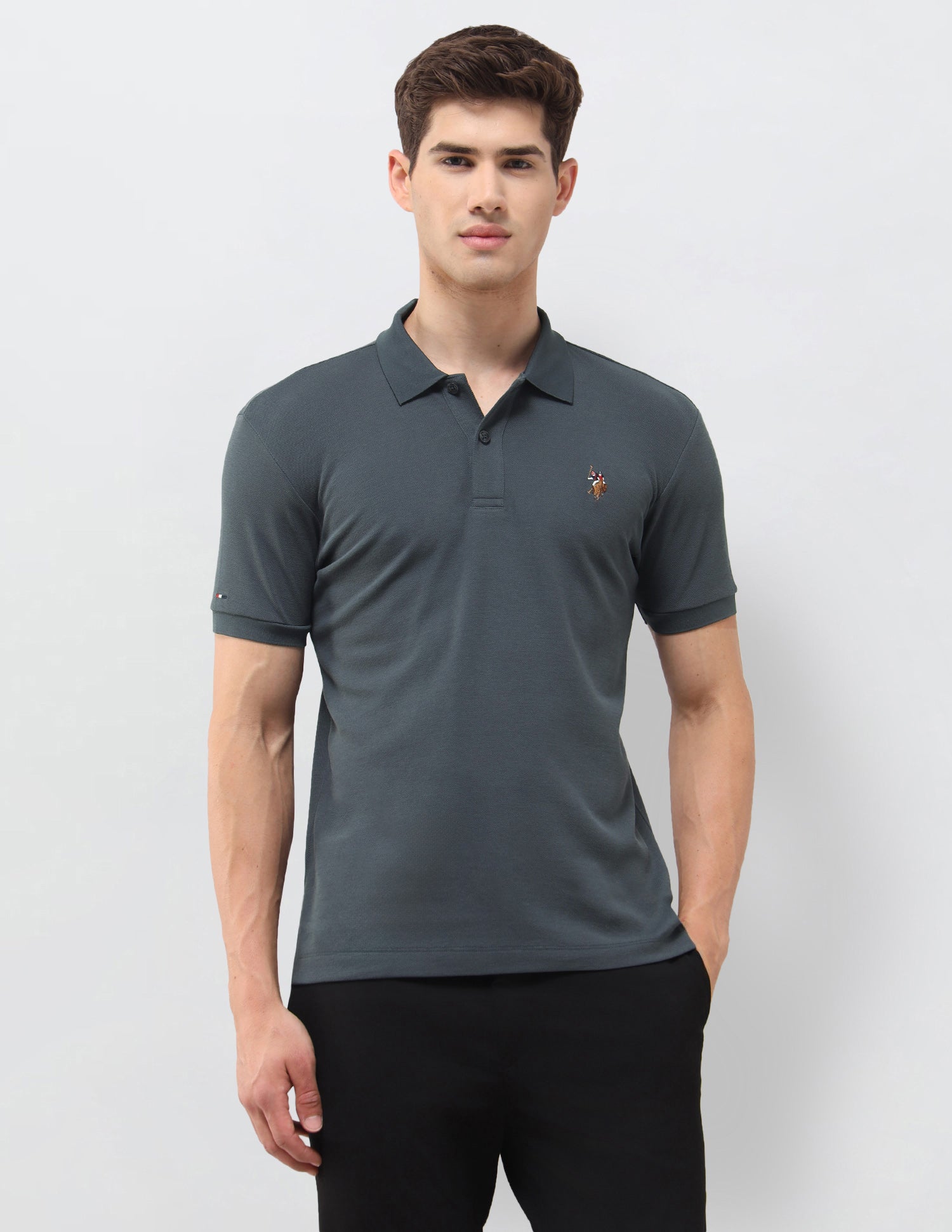 Solid Slim Fit Polo Shirt Dark Grey - U.S. Polo Assn. India | Large
