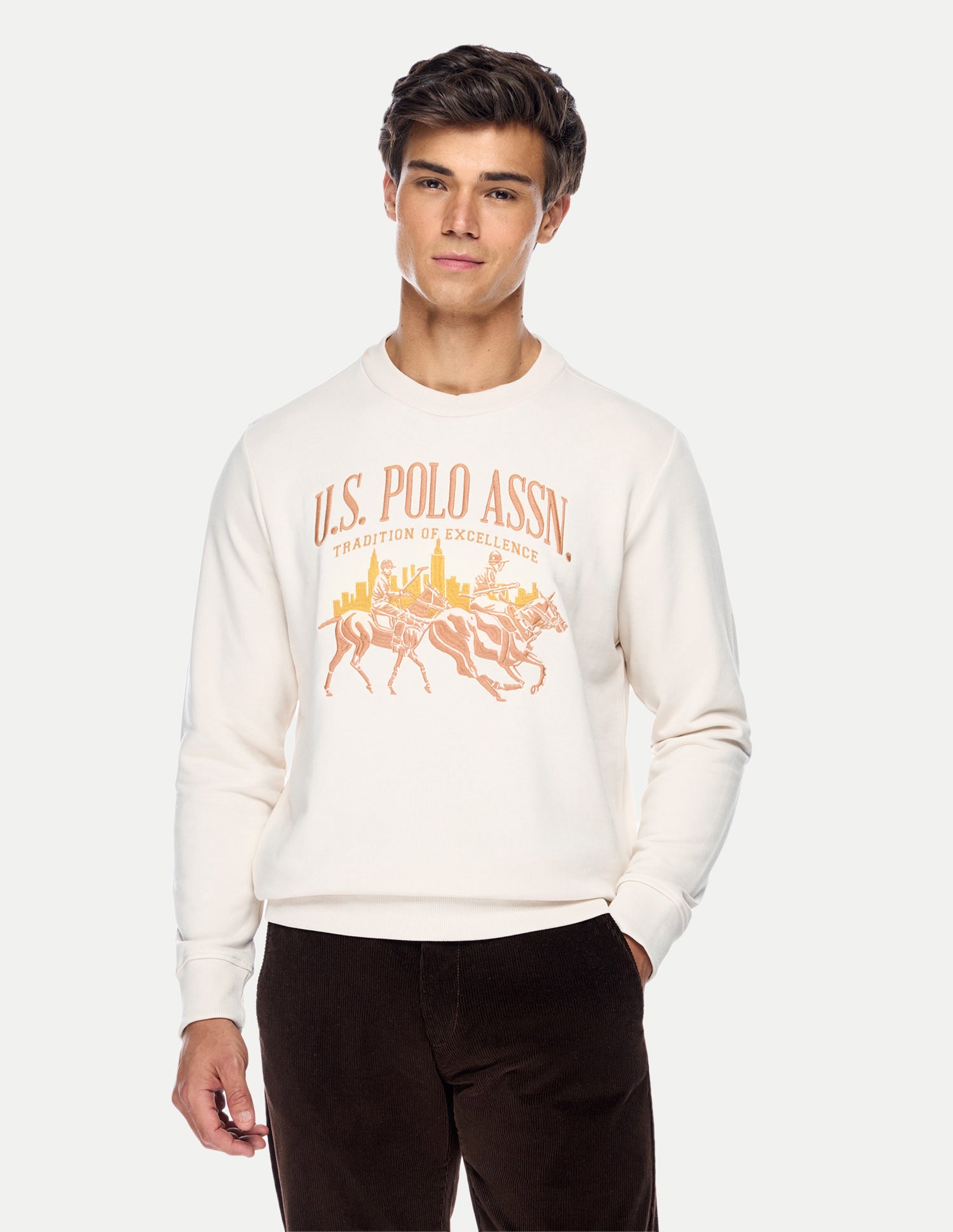 Brand Embroidered Regular Fit Sweatshirt Off White - U.S. Polo Assn. India | Large