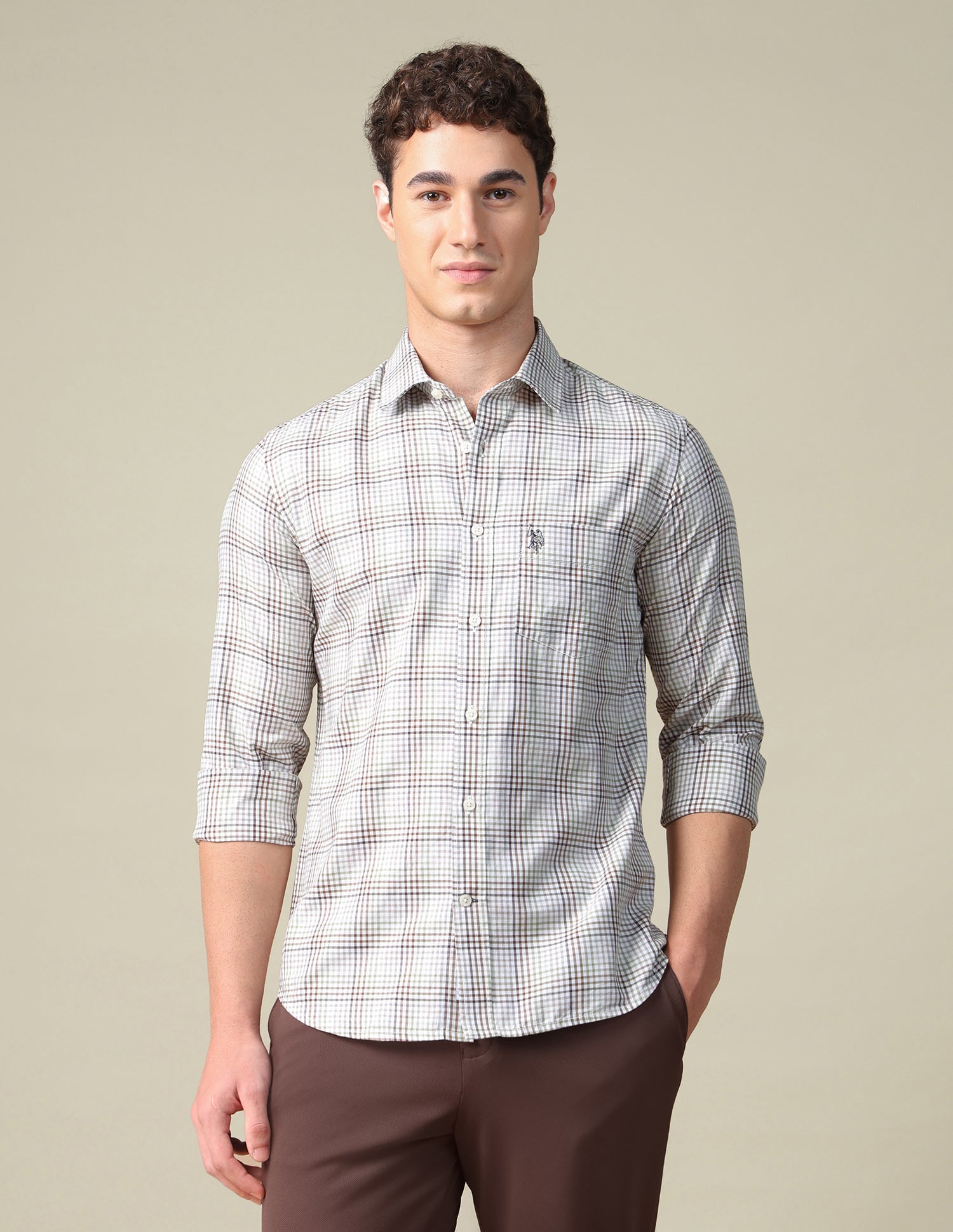 Twill Tailored Fit Shirt Brown - U.S. Polo Assn. India | Large