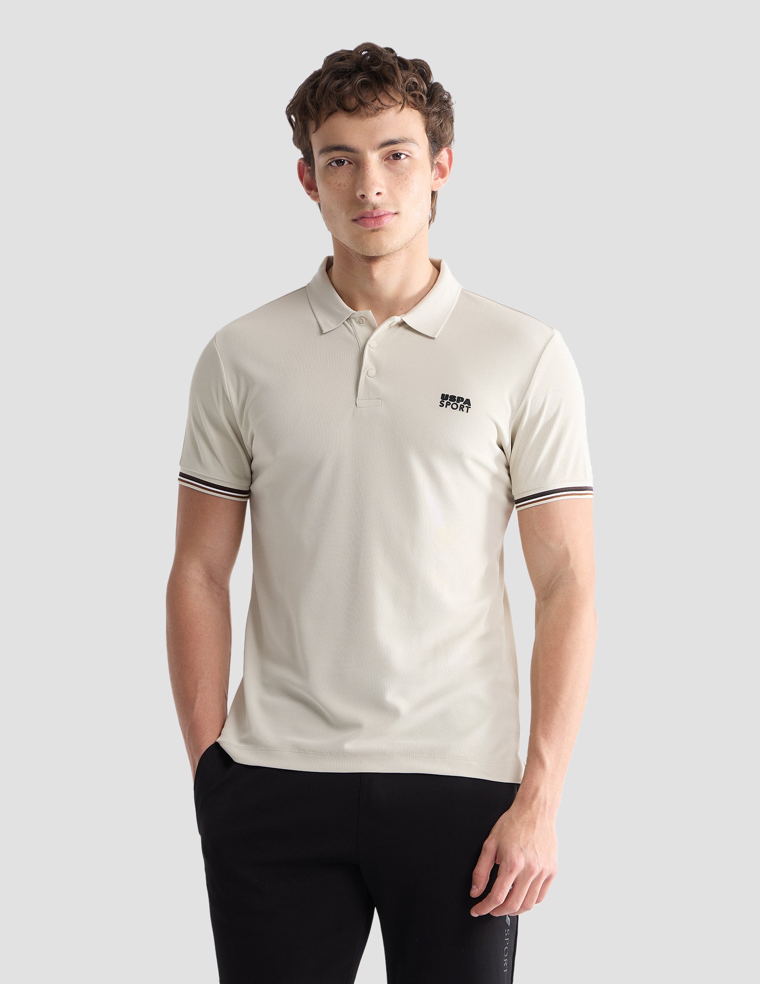 Solid Slim Fit Active Polo Shirt Beige - U.S. Polo Assn. India | Large