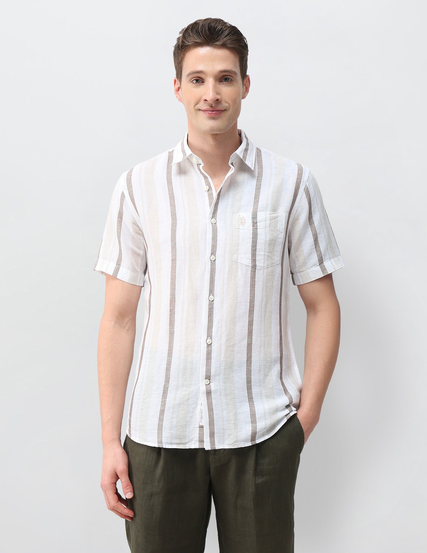 Pacho X Vertical Striped Regular Fit Shirt Ivory - U.S. Polo Assn. India | Large