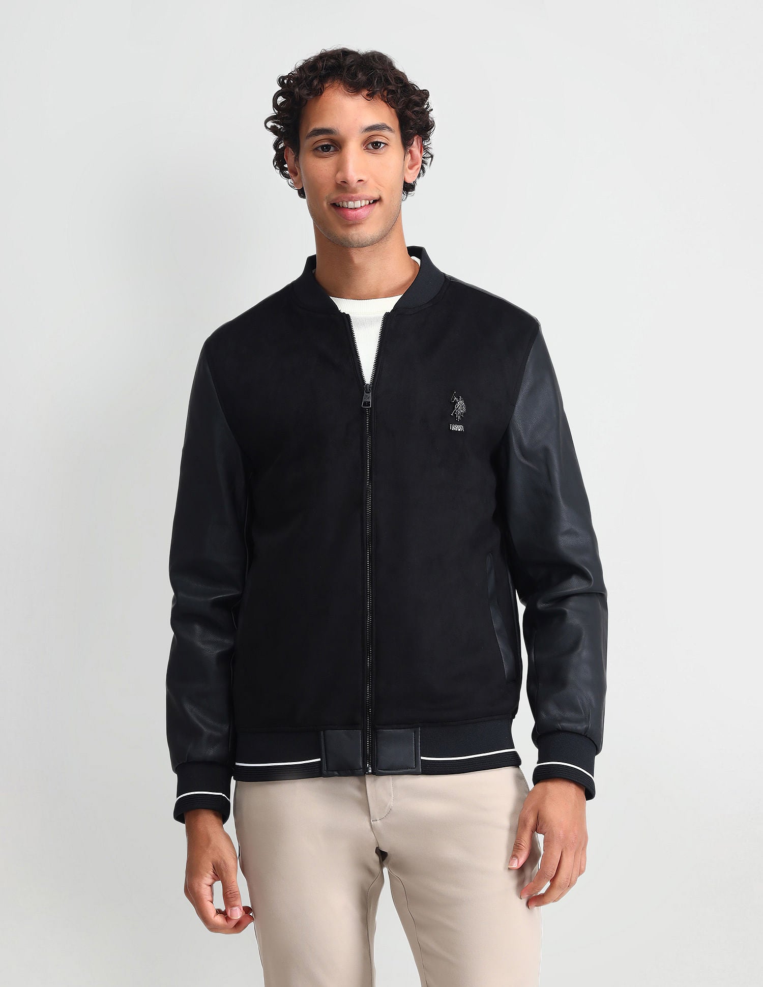 Embossed Branded Bomber Jacket Black - U.S. Polo Assn. India | Large