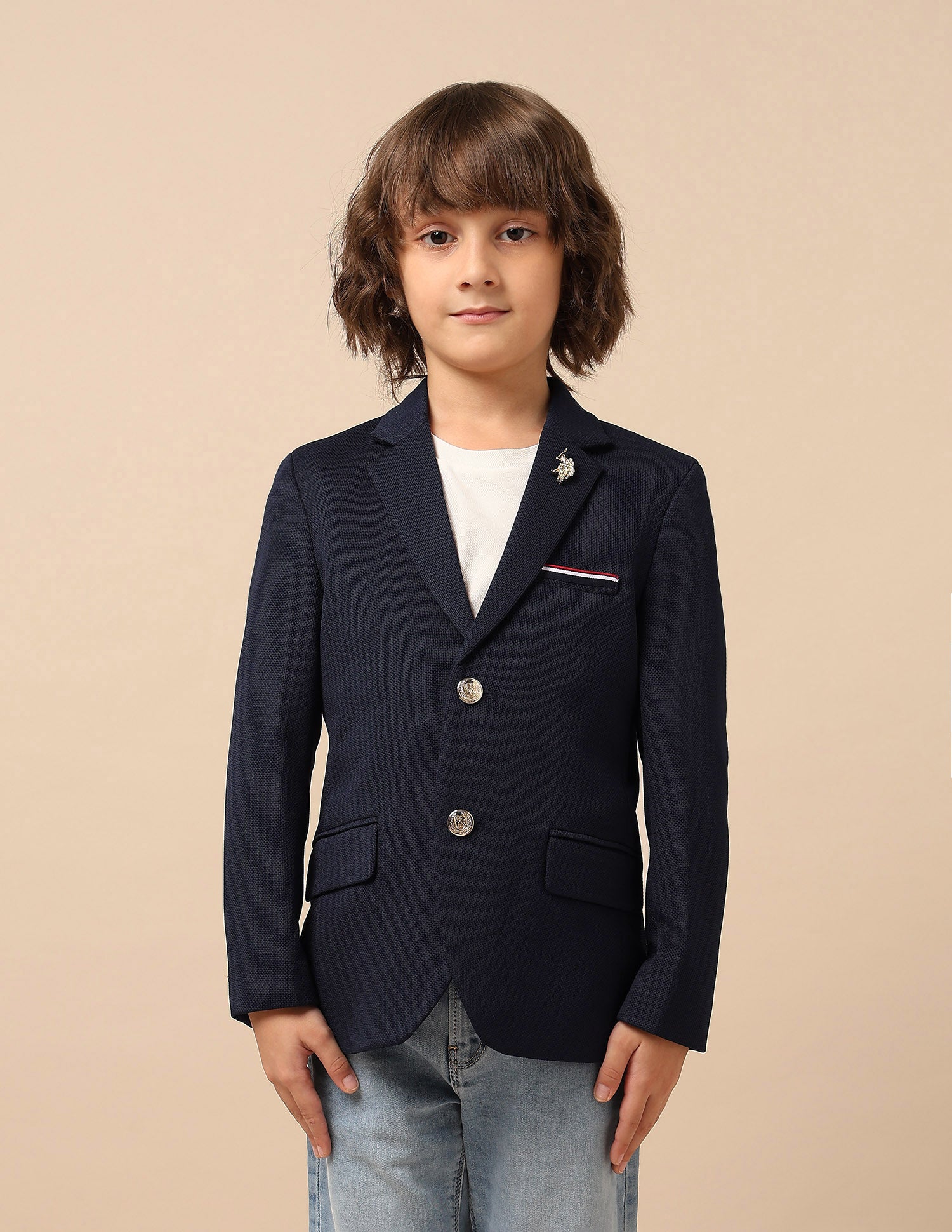 Boys Single Breasted Regular Fit Blazer Navy - U.S. Polo Assn. India | Large
