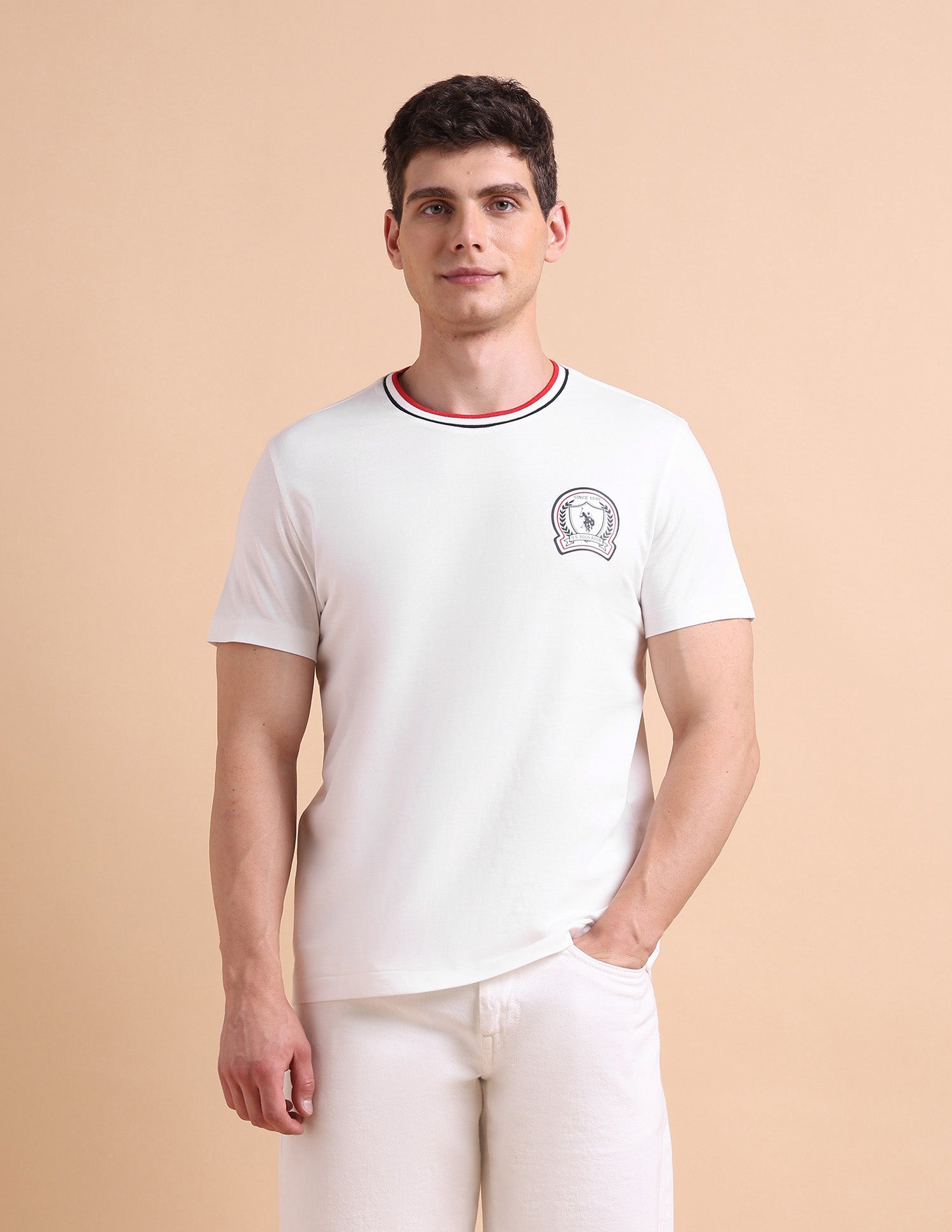 Pure Cotton Slim Fit T-Shirt Off White - U.S. POLO ASSN. | Large