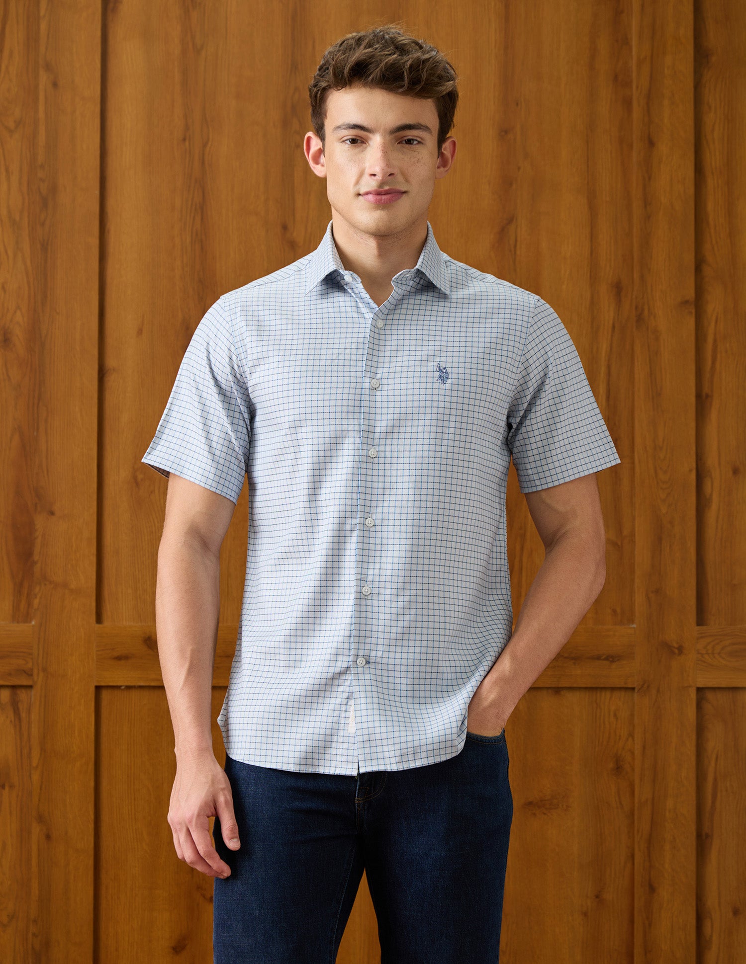 Graph Checked Twill Shirt Blue - U.S. Polo Assn. India | Large