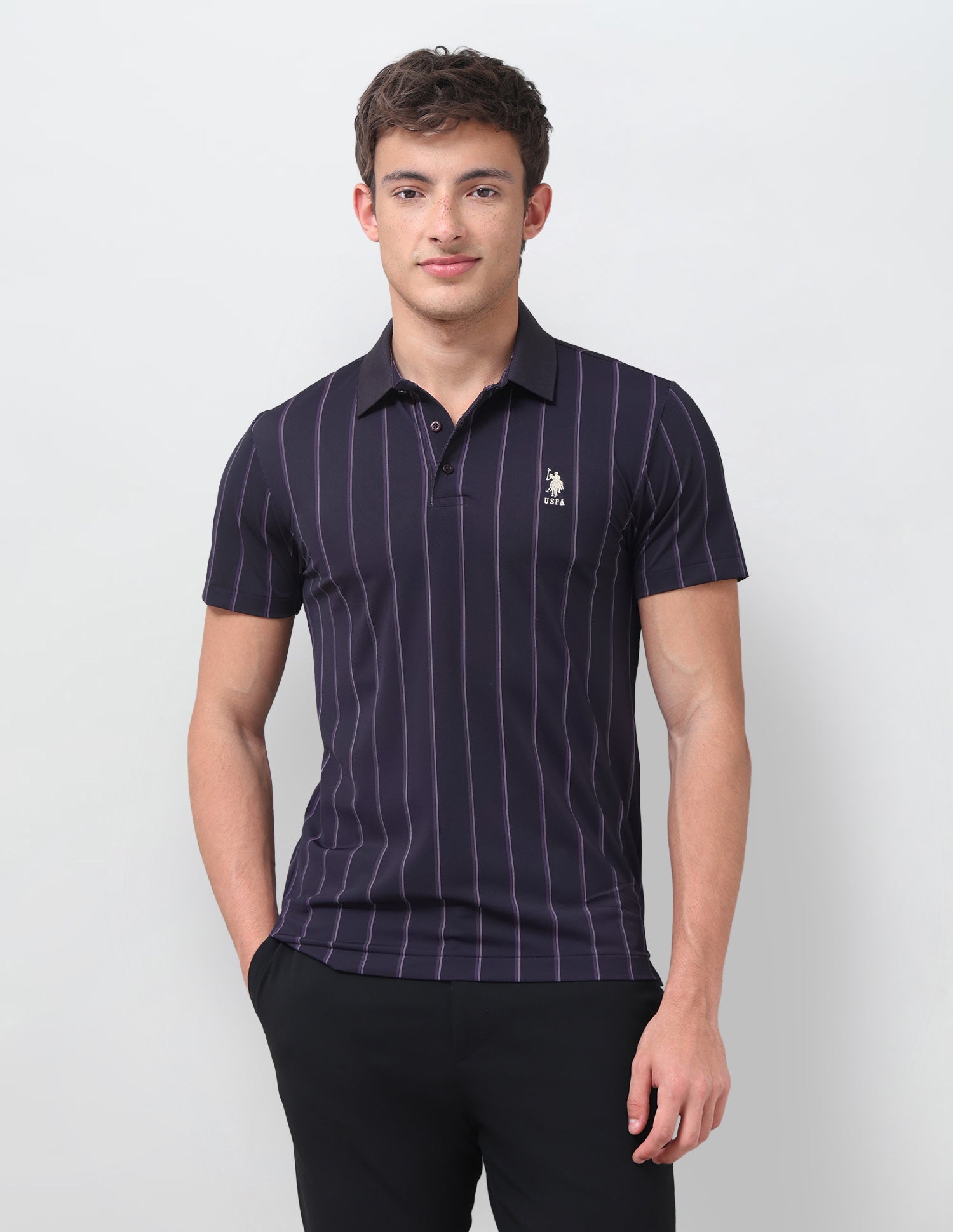 Vertical Striped Slim Fit Polo Shirt Dark Purple - U.S. Polo Assn. India | Large