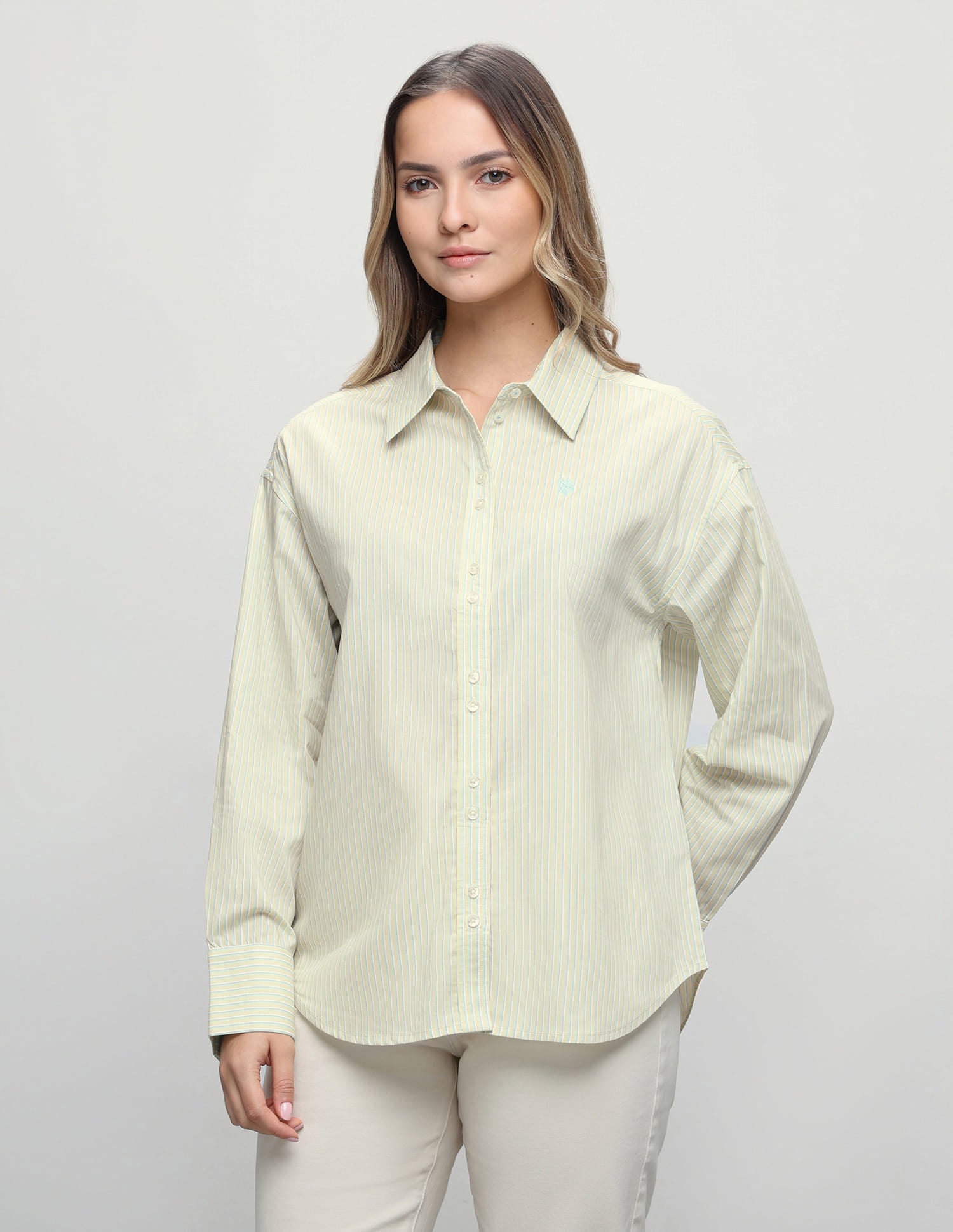 Vertical Striped Boyfriend Fit Shirt Yellow - U.S. Polo Assn. India | Large