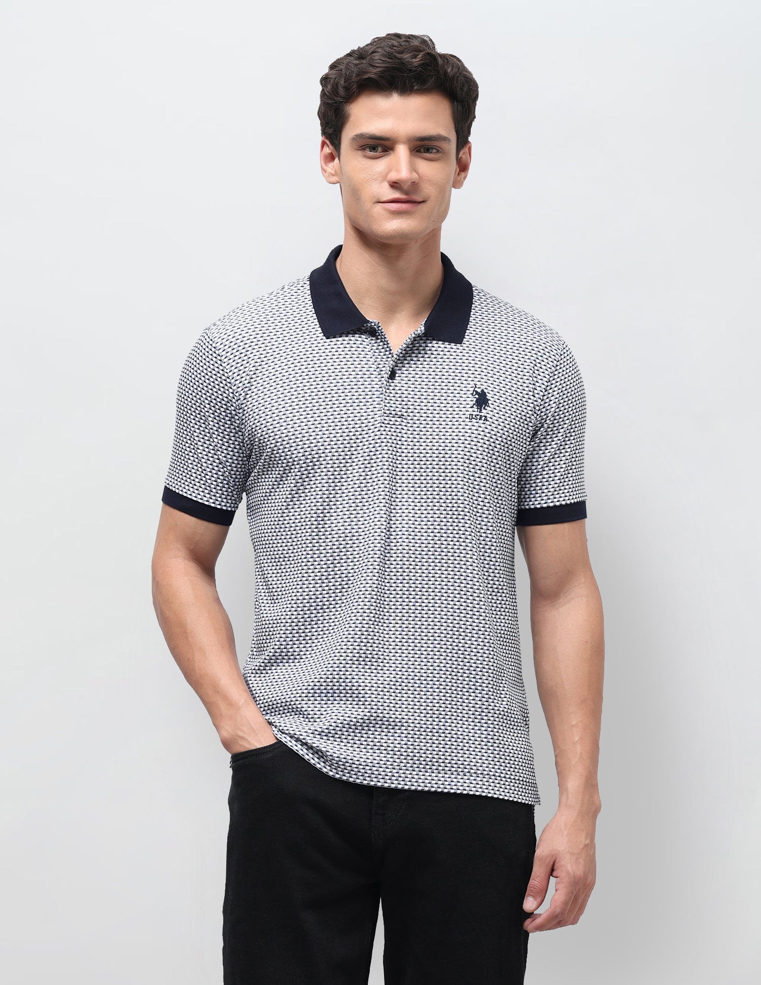 Geometric Printed Slim Fit Polo Shirt Navy - U.S. Polo Assn. India | Large