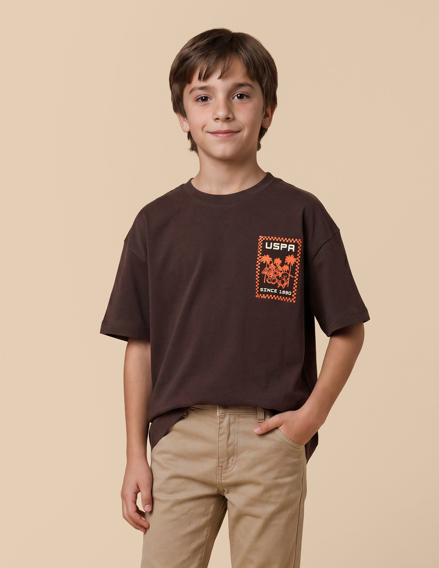 Graphic Brand Printed Oversized Fit T-Shirt Dark Brown - U.S. Polo Assn. India | Large
