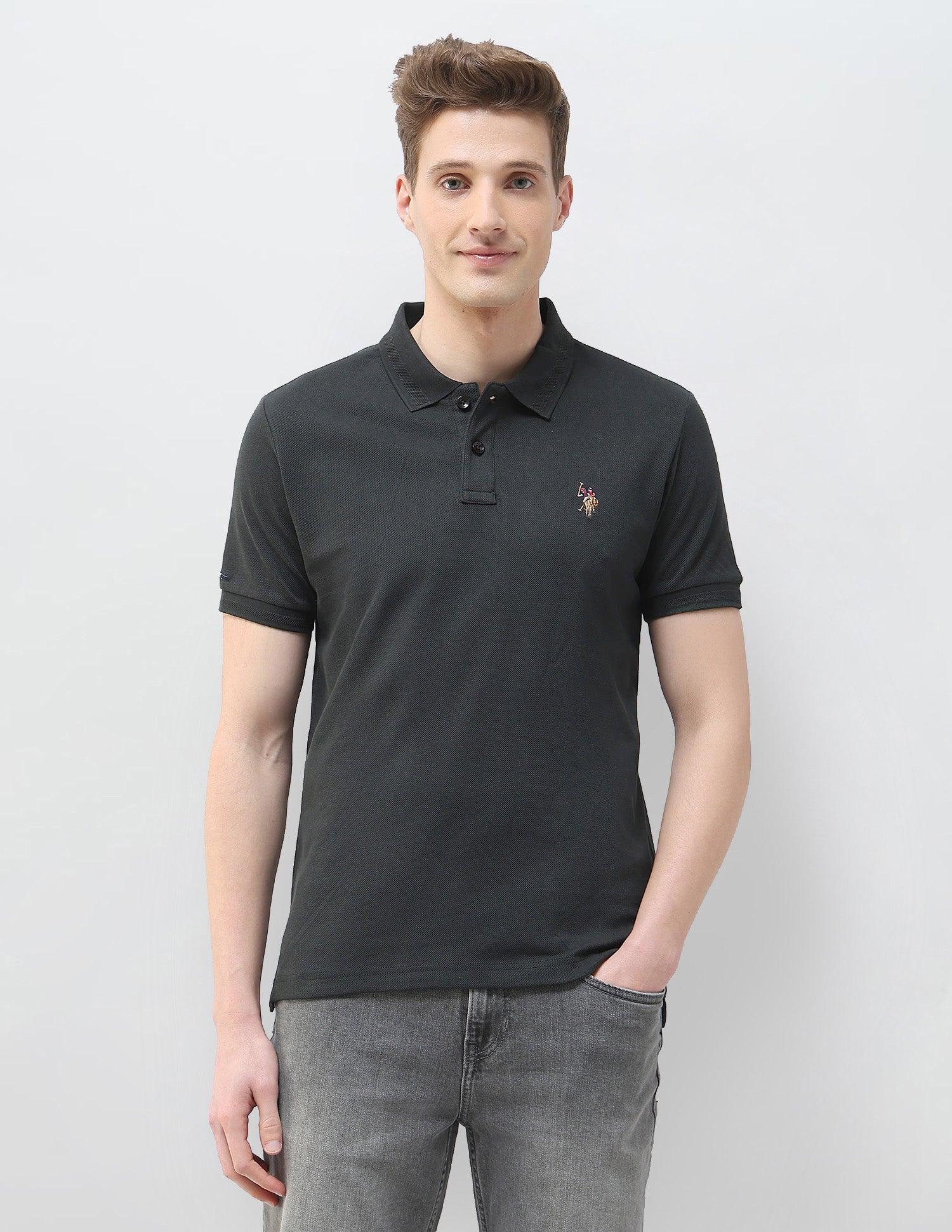 Motel On The Coast Muscle Fit Polo Shirt Dark Grey - U.S. Polo Assn. India | Large