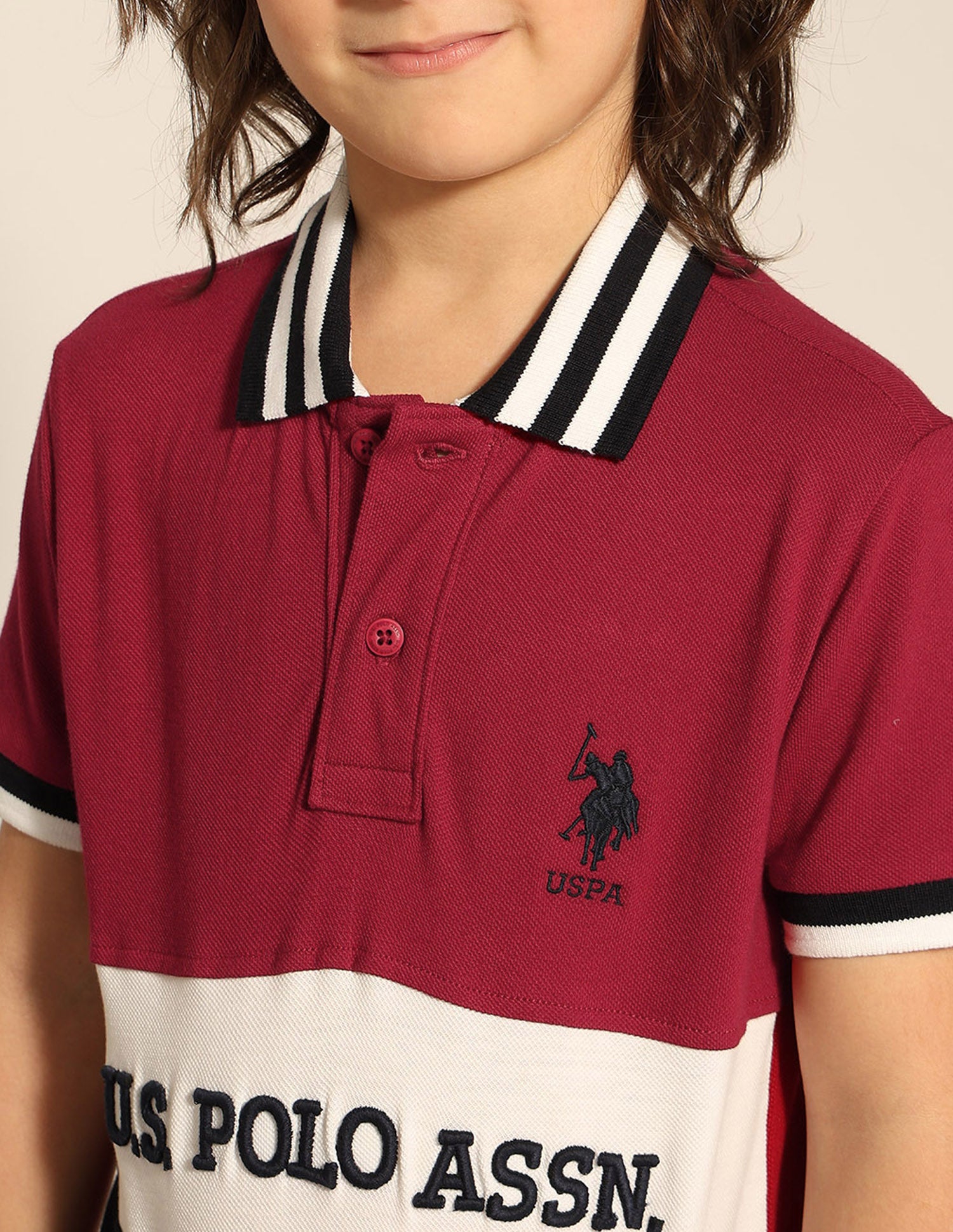 Boys Colour Blocked Pure Cotton Polo Shirt Red - U.S. POLO ASSN. | Large
