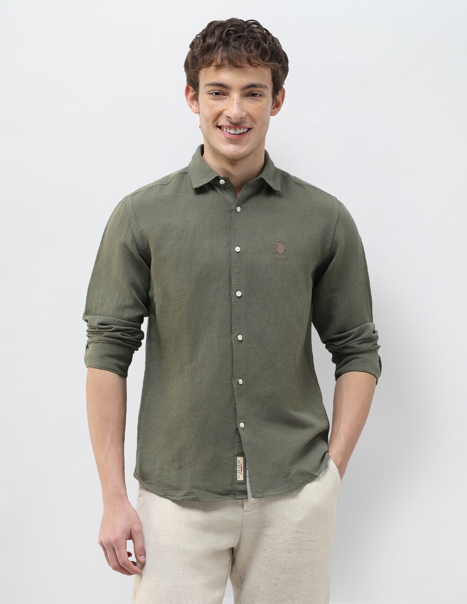 Solid Regular Fit Shirt Olive - U.S. Polo Assn. India | Large