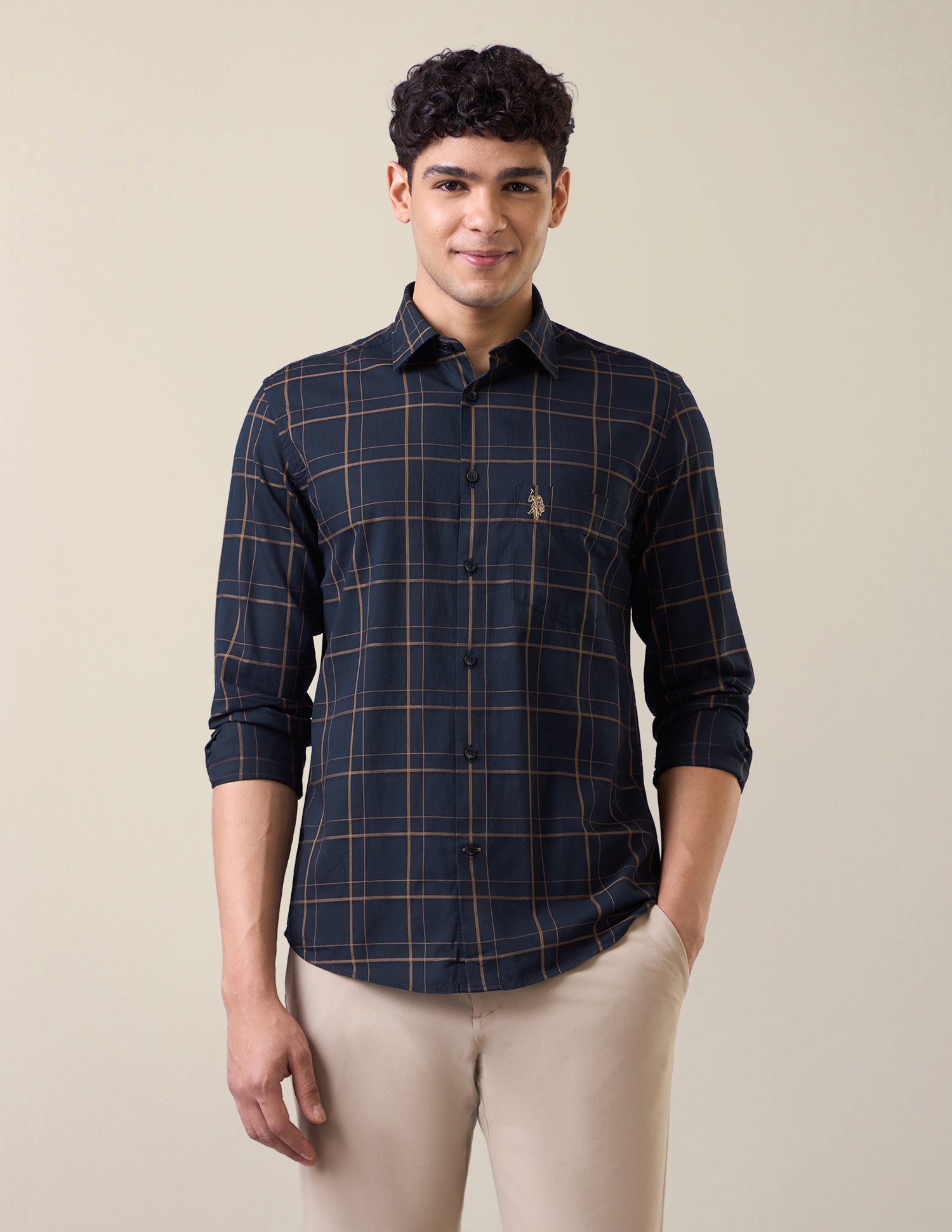 Grid Tattersall Checked Tailored Fit Shirt Navy - U.S. Polo Assn. India | Large