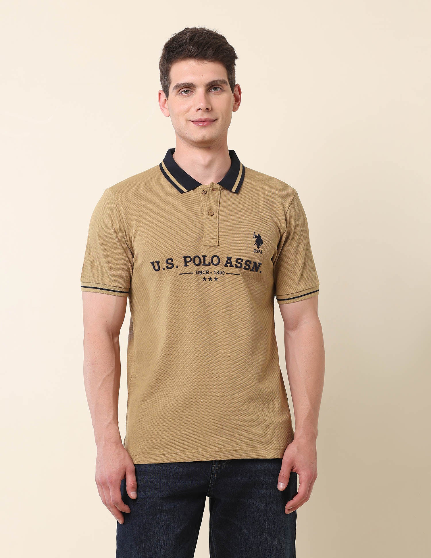 Brand Embroidered Gold Cup Polo Shirt Brown - U.S. Polo Assn. India | Large
