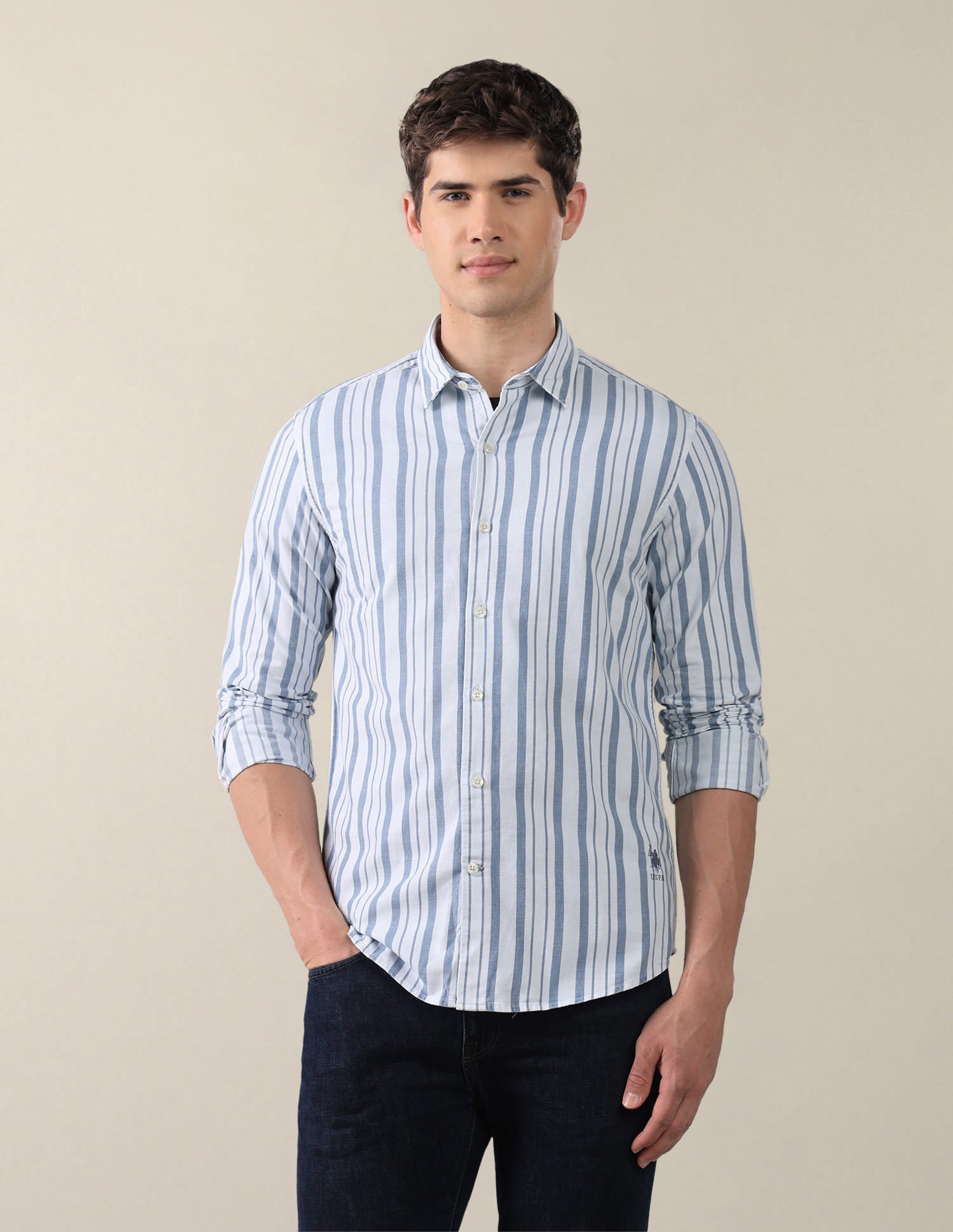 Twill Vertical Striped Shirt Blue - U.S. Polo Assn. India | Large