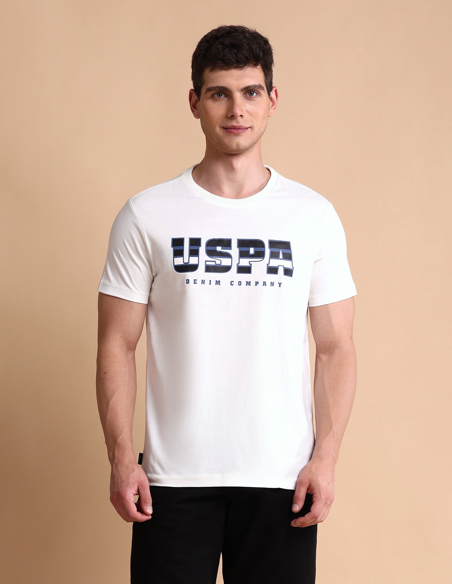 Brand Printed Muscle Fit T-Shirt Ivory - U.S. POLO ASSN. | Large