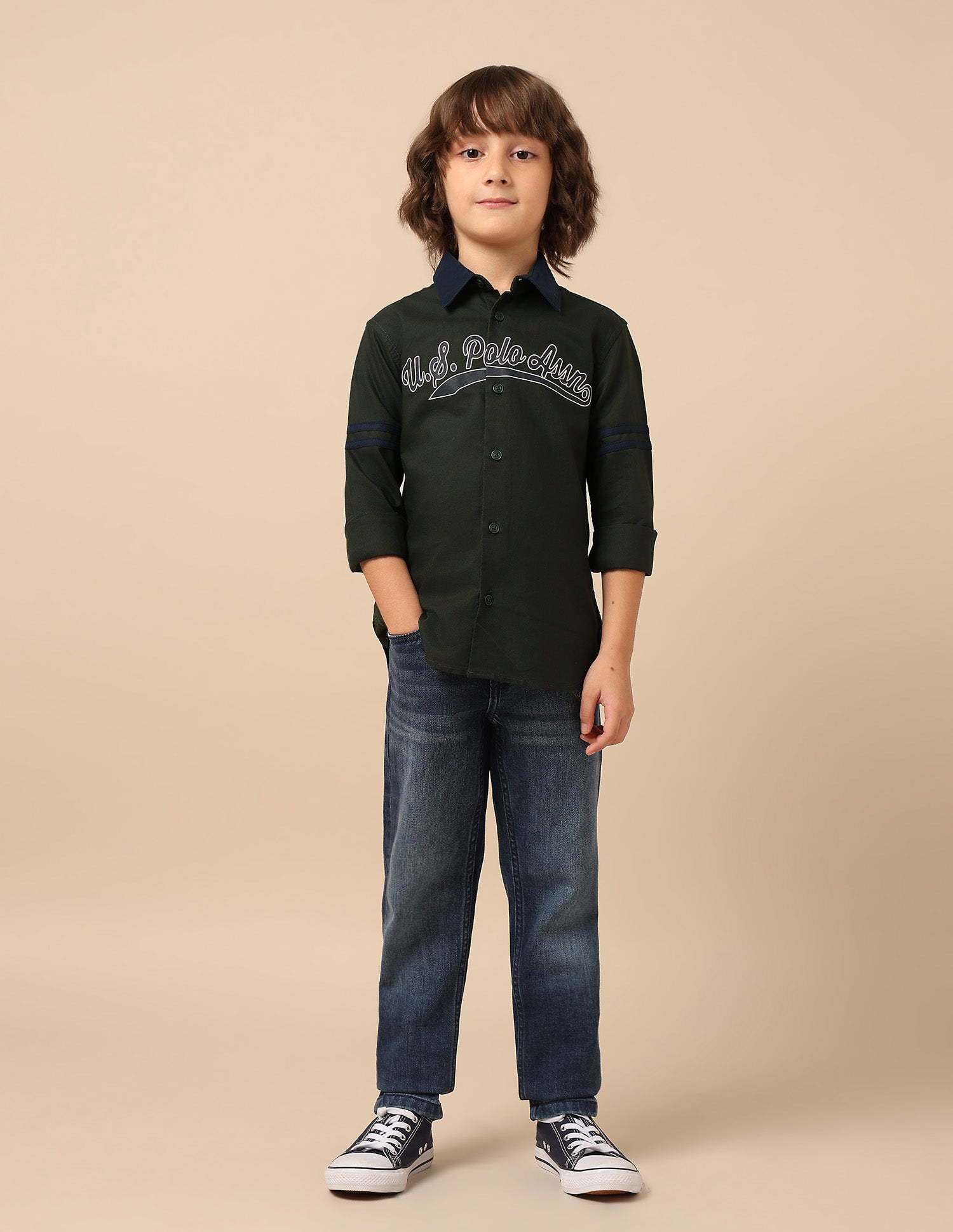 Boys Brand Printed Oxford Shirt Green - U.S. POLO ASSN. | Large