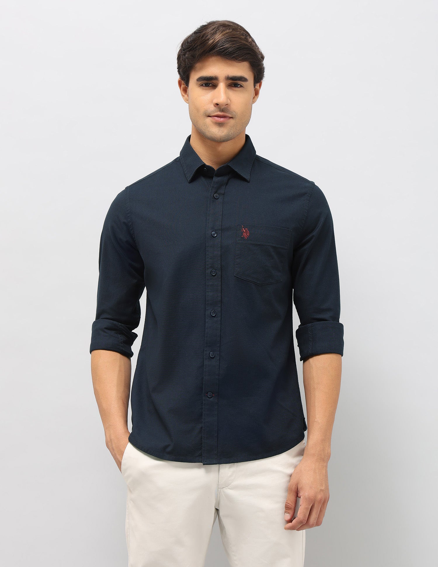 Dobby Tailored Fit Shirt Navy - U.S. Polo Assn. India | Large