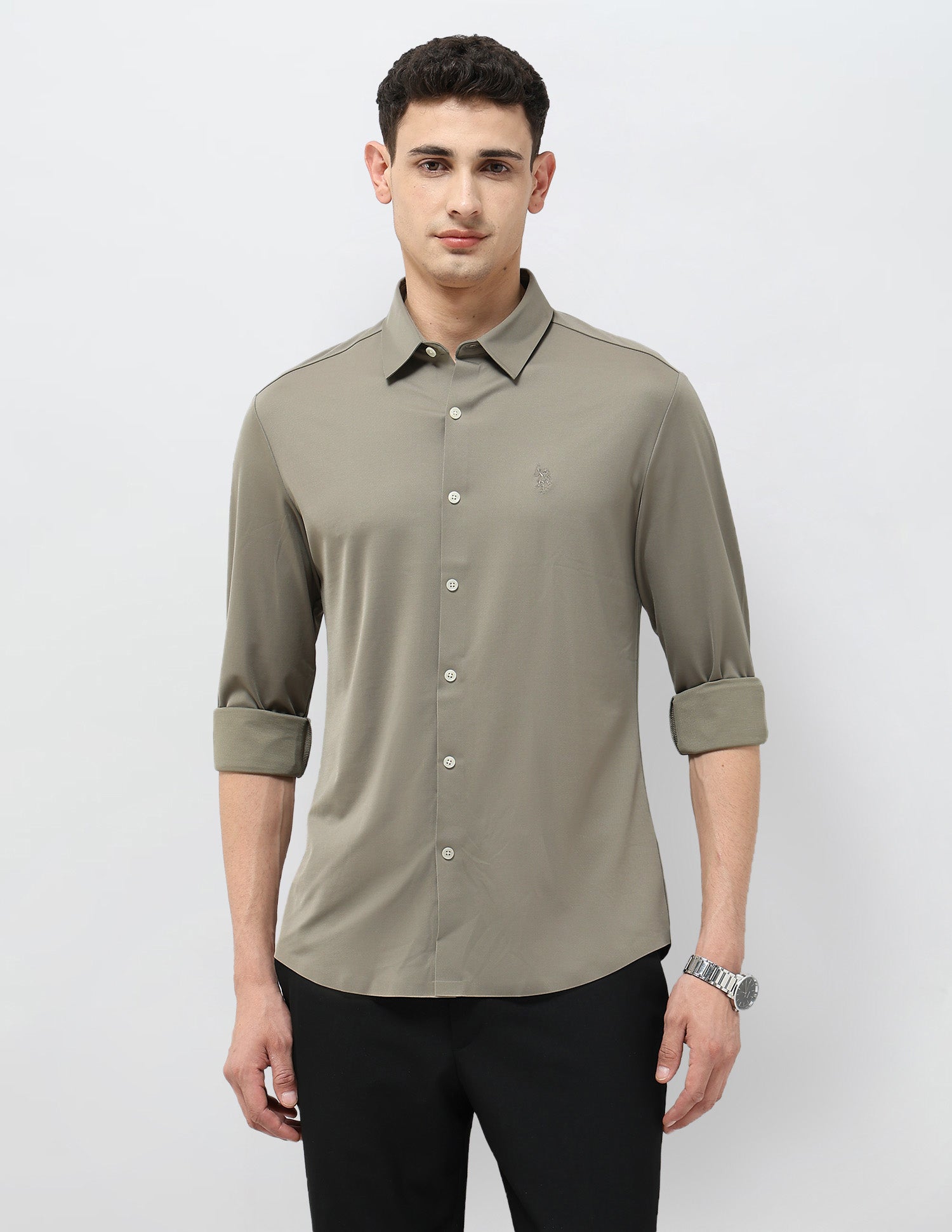 Solid Tailored Fit Shirt Light Grey - U.S. POLO ASSN. | Large