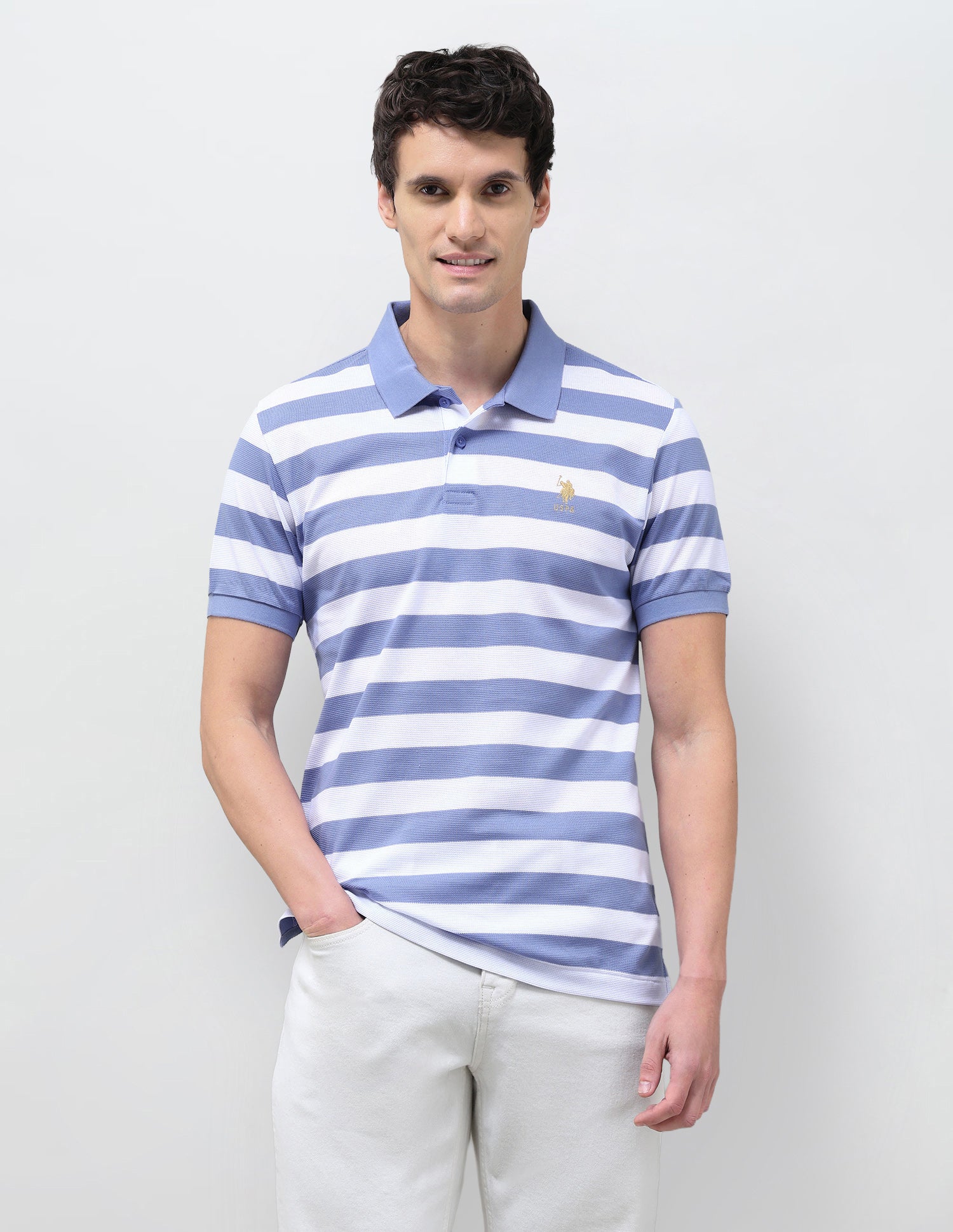 Horizontal Striped Slim Fit Polo Shirt Blue - U.S. Polo Assn. India | Large