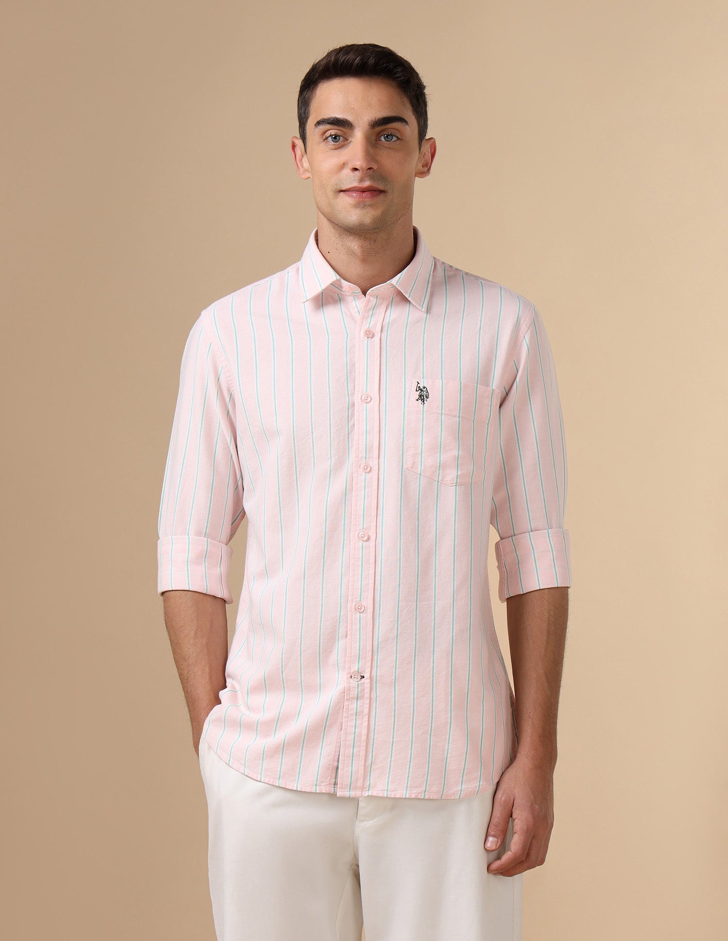 Pure Cotton Tailored Fit Shirt Pink - U.S. Polo Assn. India | Large