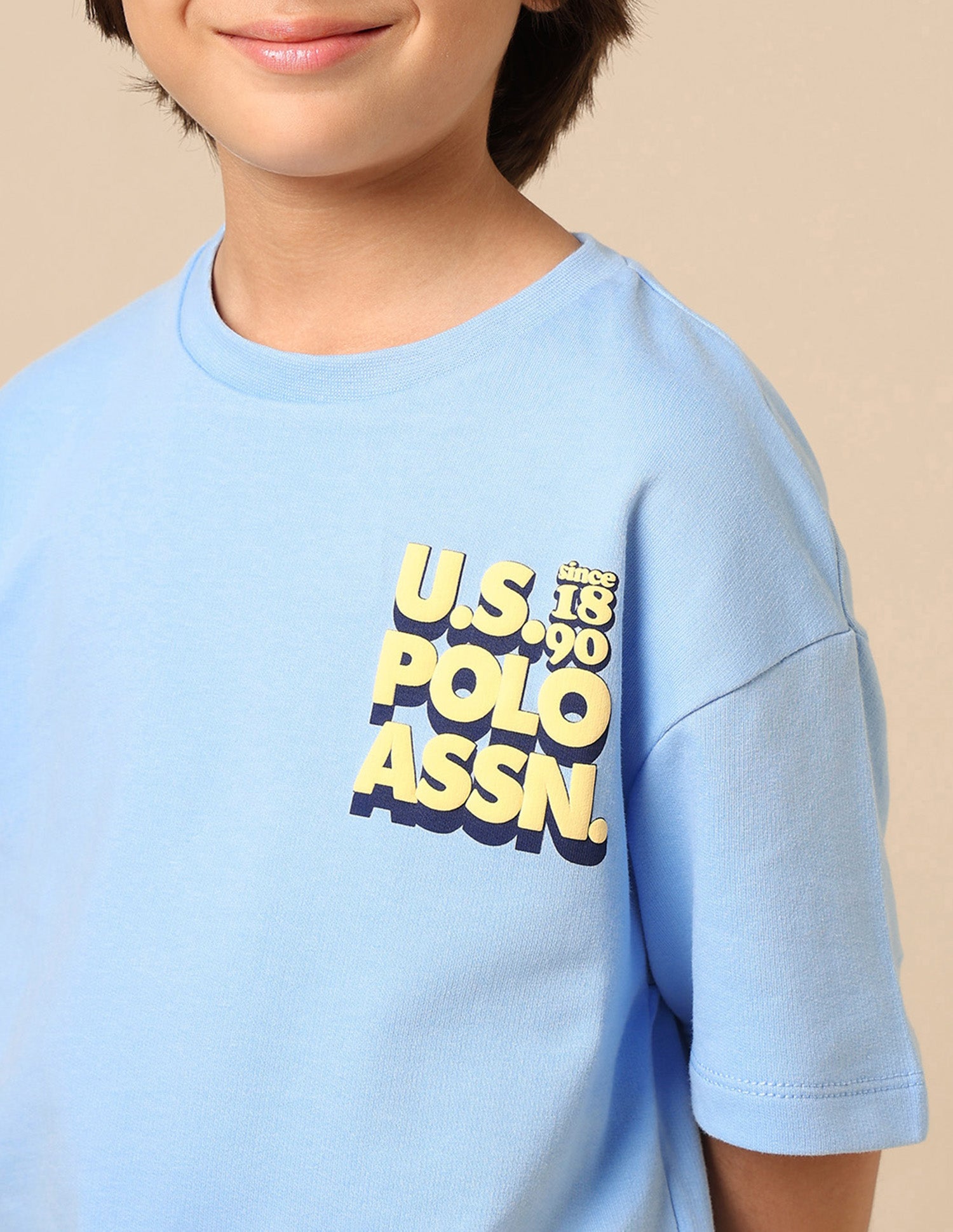 Boys Brand Printed Boxy Fit T Shirt Light Blue - U.S. POLO ASSN. | Large