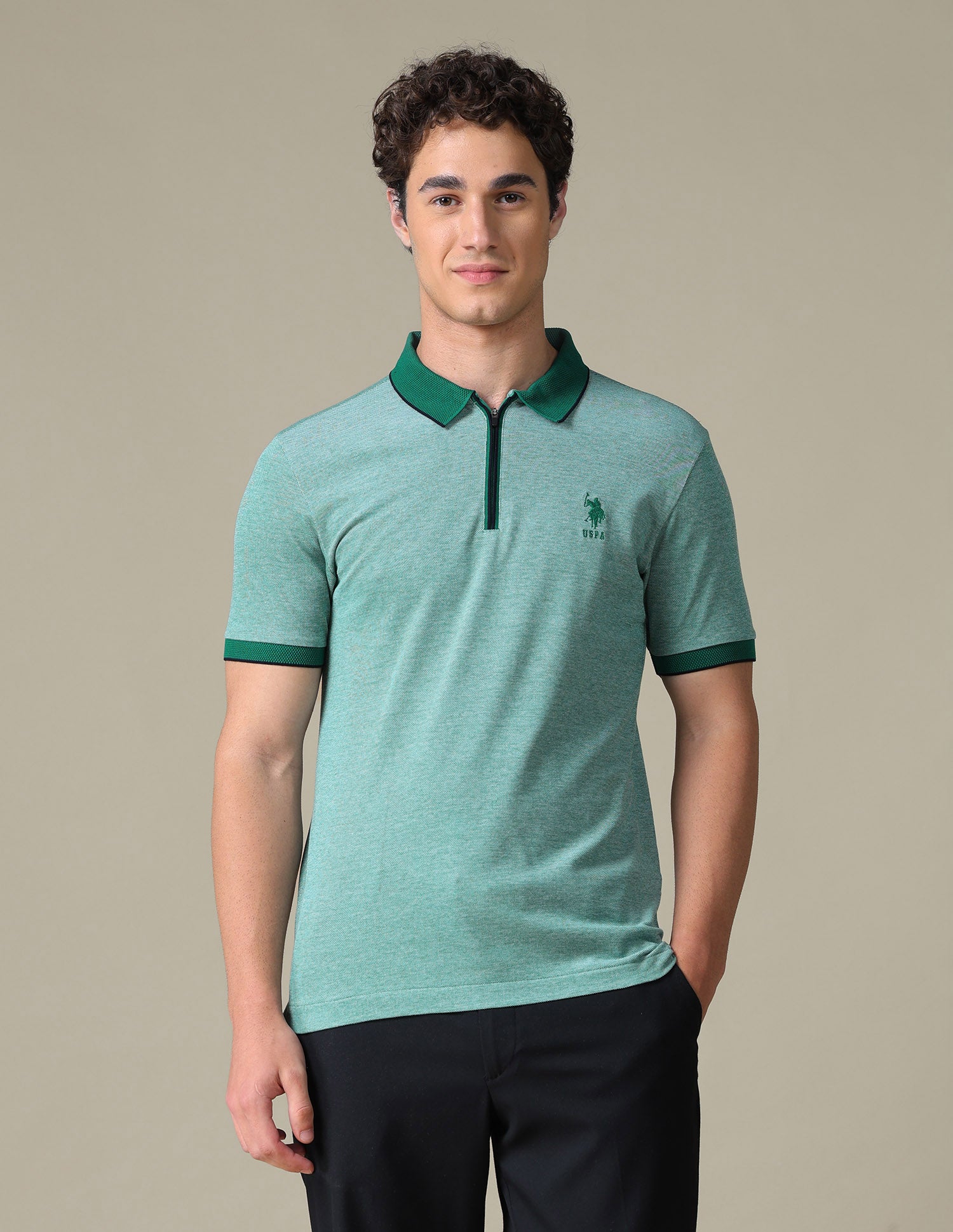 Heathered Regular Fit Polo Shirt Green - U.S. Polo Assn. India | Large