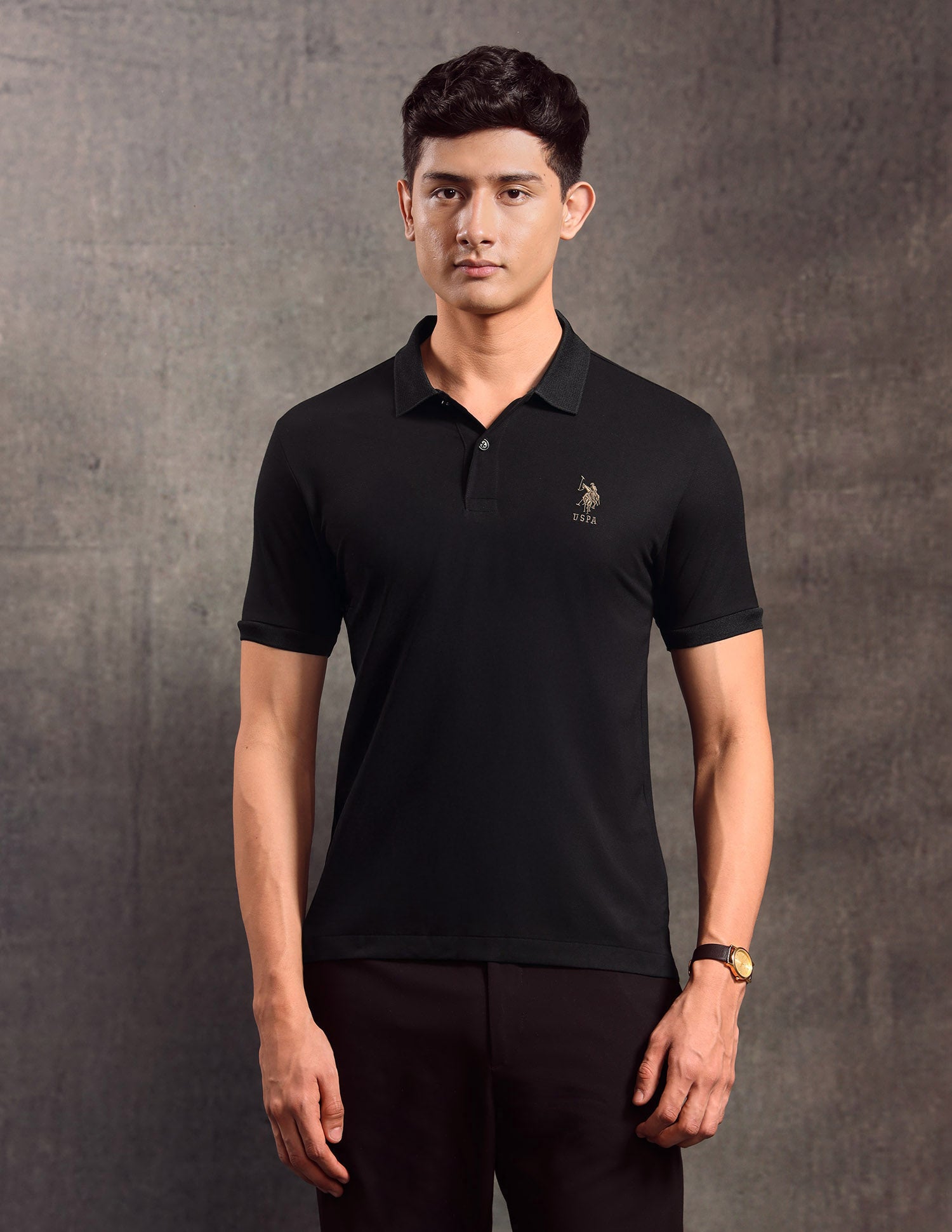 Solid Regular Fit Polo shirt Black - U.S. POLO ASSN. | Large