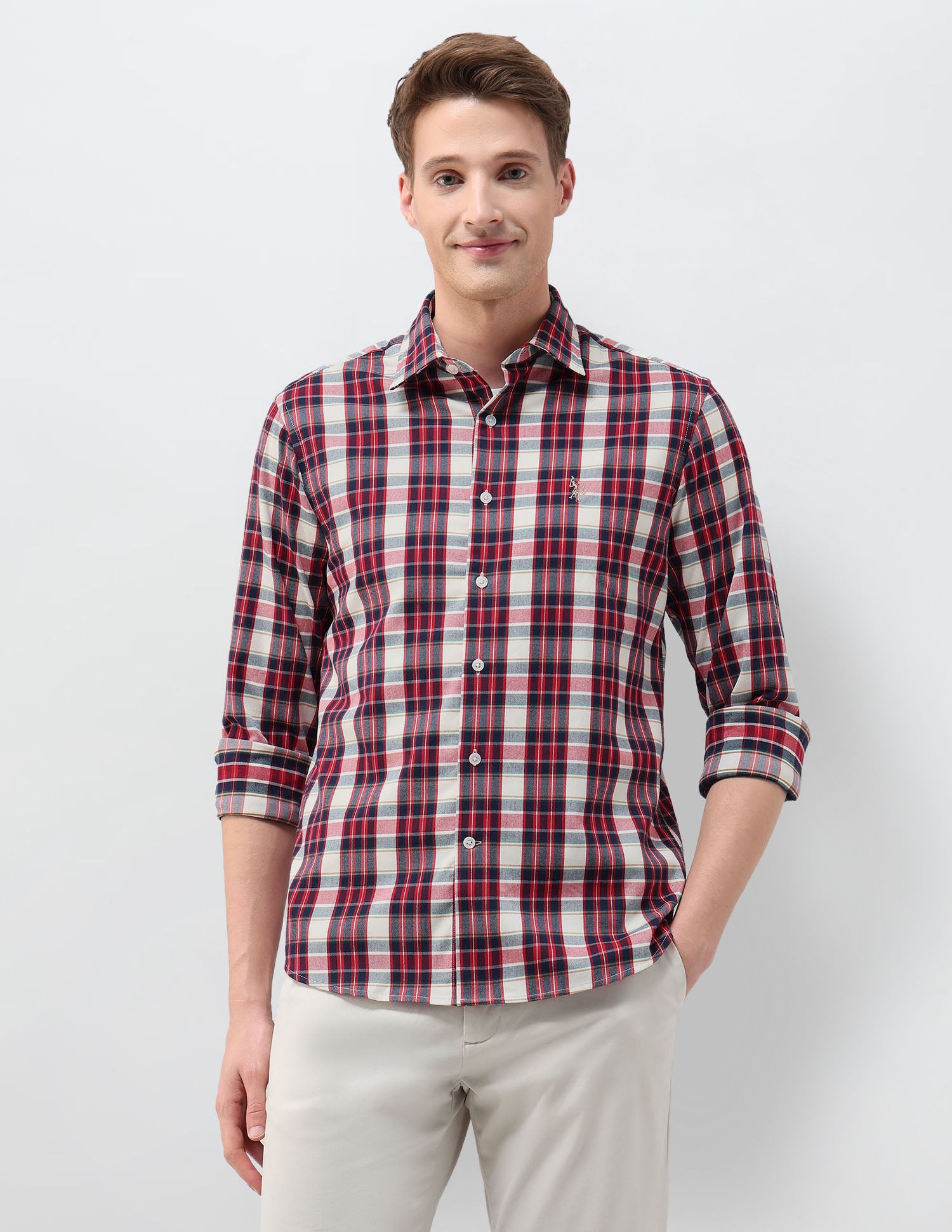 Plaid Checked Tailored Fit Shirt Red - U.S. Polo Assn. India | Large