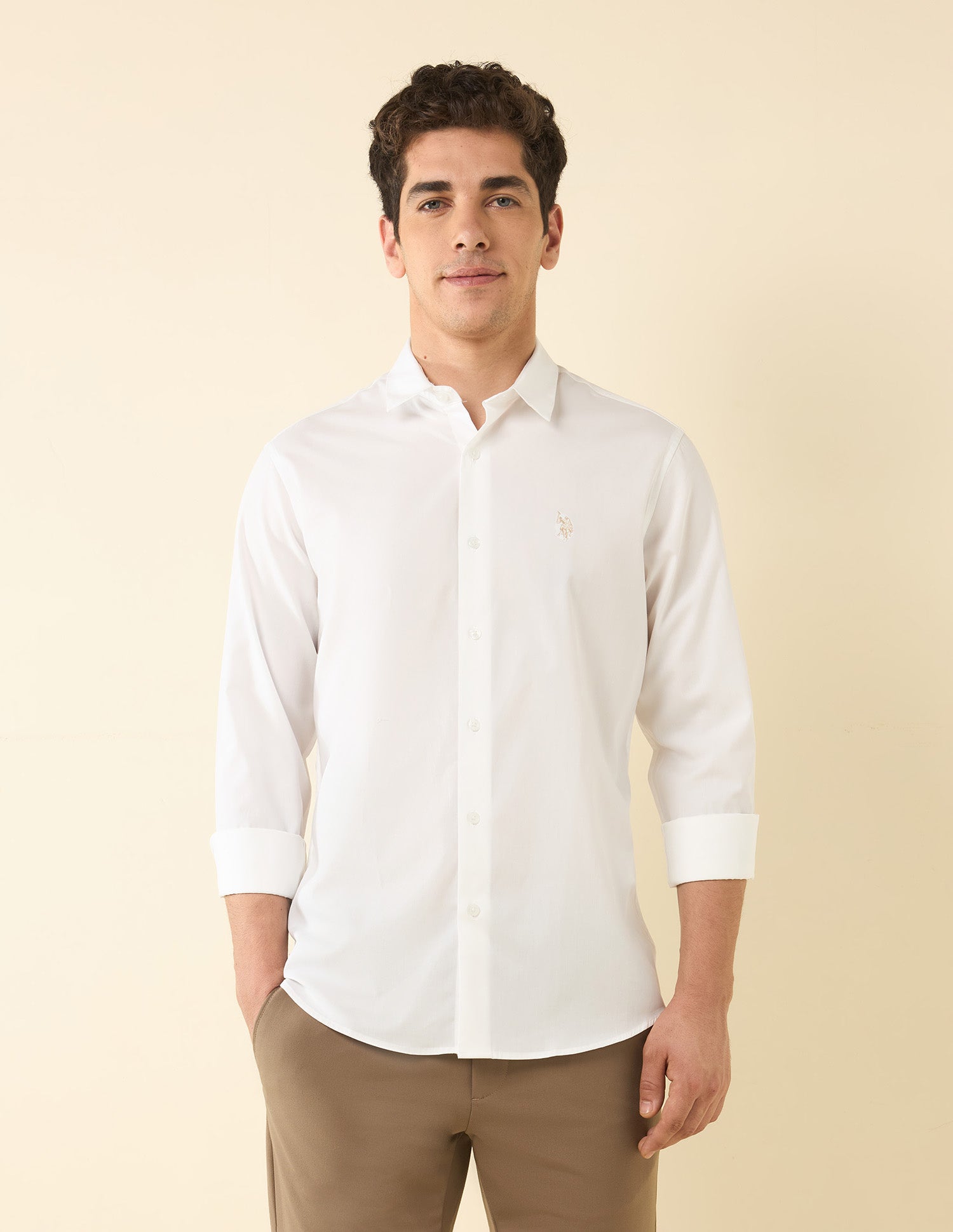 Tailored Fit Solid Shirt White - U.S. POLO ASSN. | Large