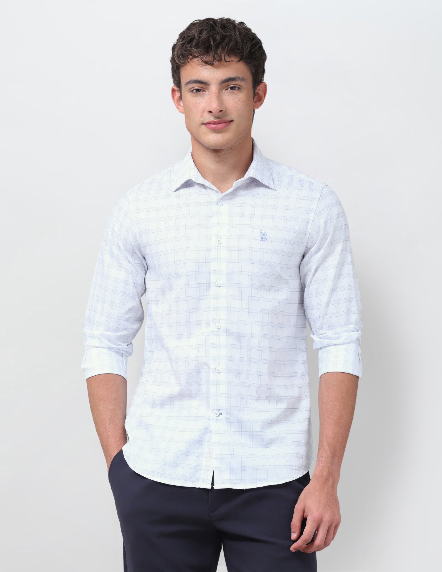 Twill Grid Tattersall Checked Shirt Light Blue - U.S. Polo Assn. India | Large