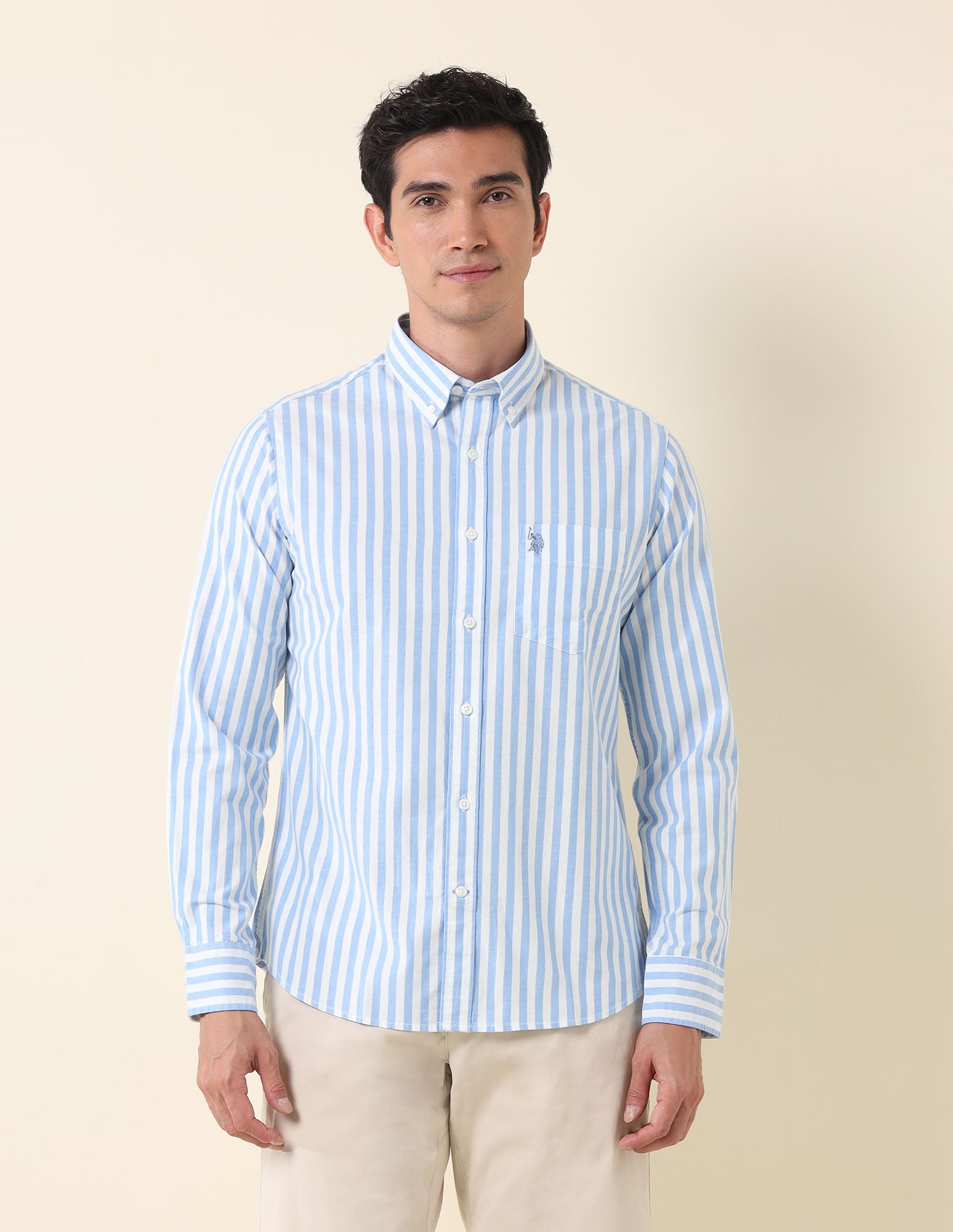 Vertical Striped Oxford Shirt Medium Blue - U.S. Polo Assn. India | Large