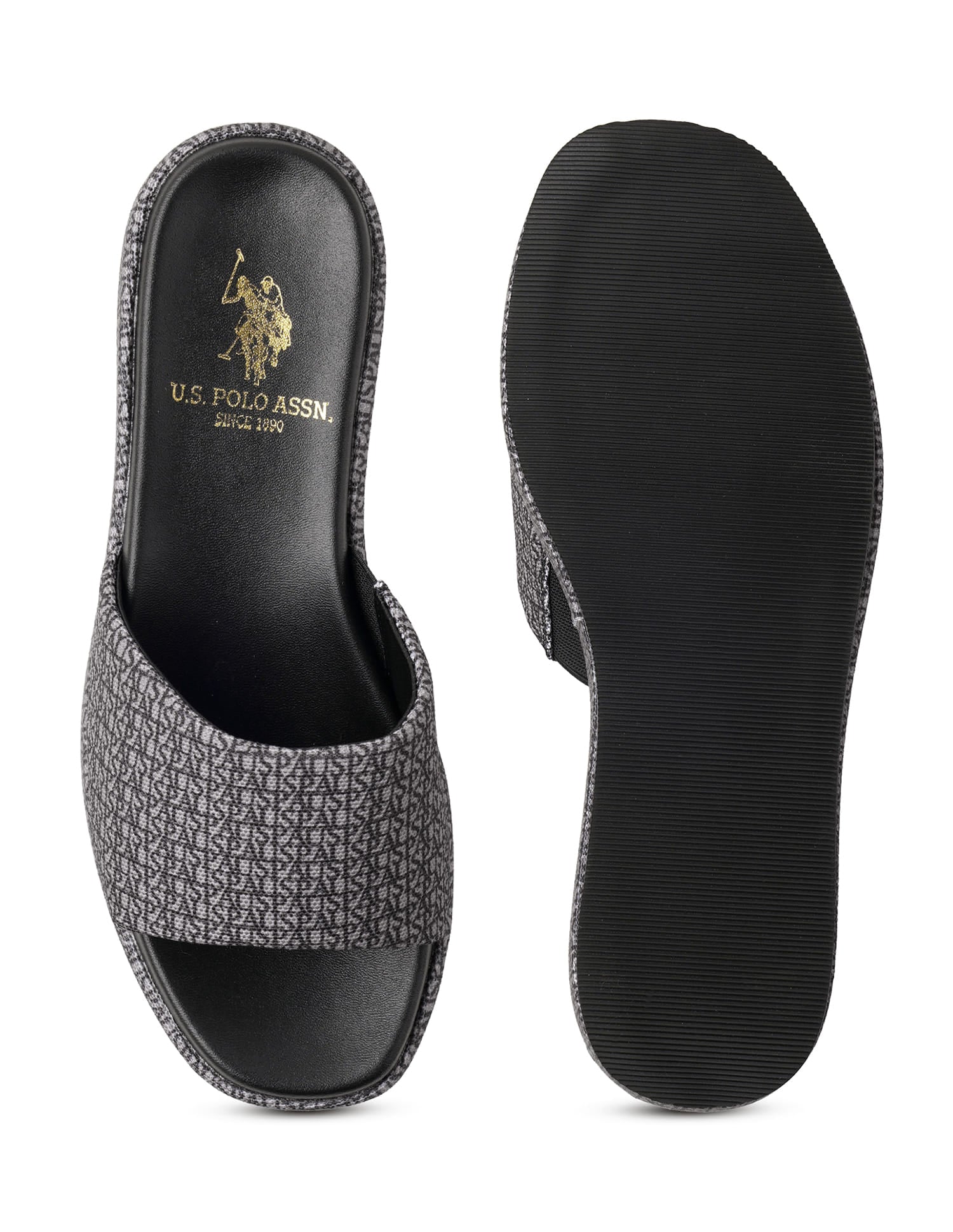 Women Open Toe Brand Print Savina Sandals Black - U.S. Polo Assn. India | Large