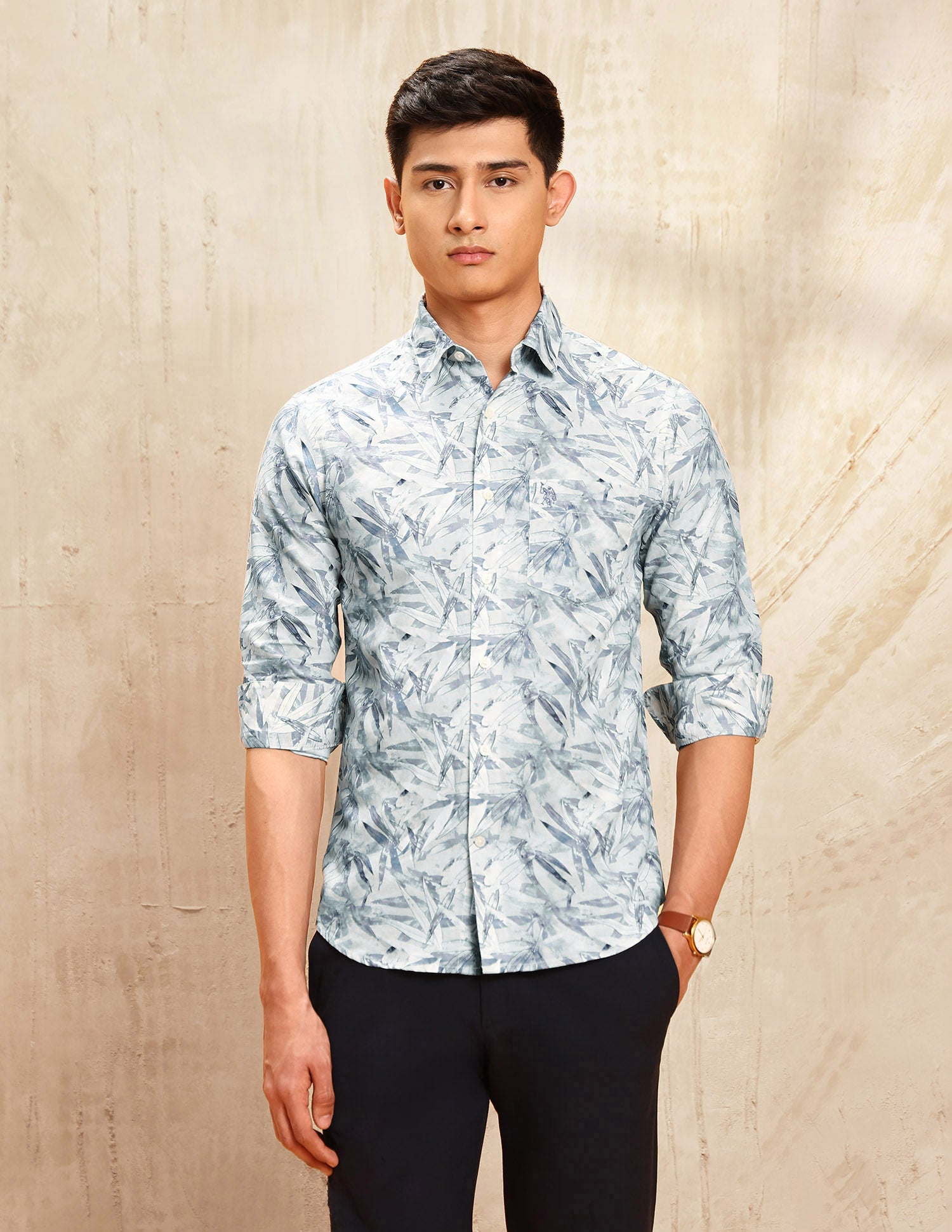Tropical Printed Tailored Fit Shirt Blue - U.S. POLO ASSN. | Large