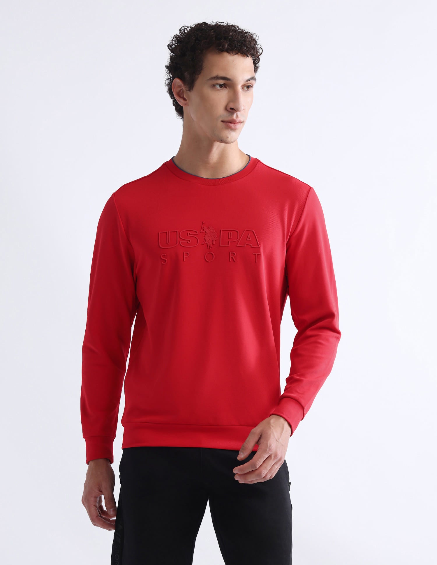 Brand Embossed Regular Fit Active Sweatshirt Red - U.S. Polo Assn. India | Large